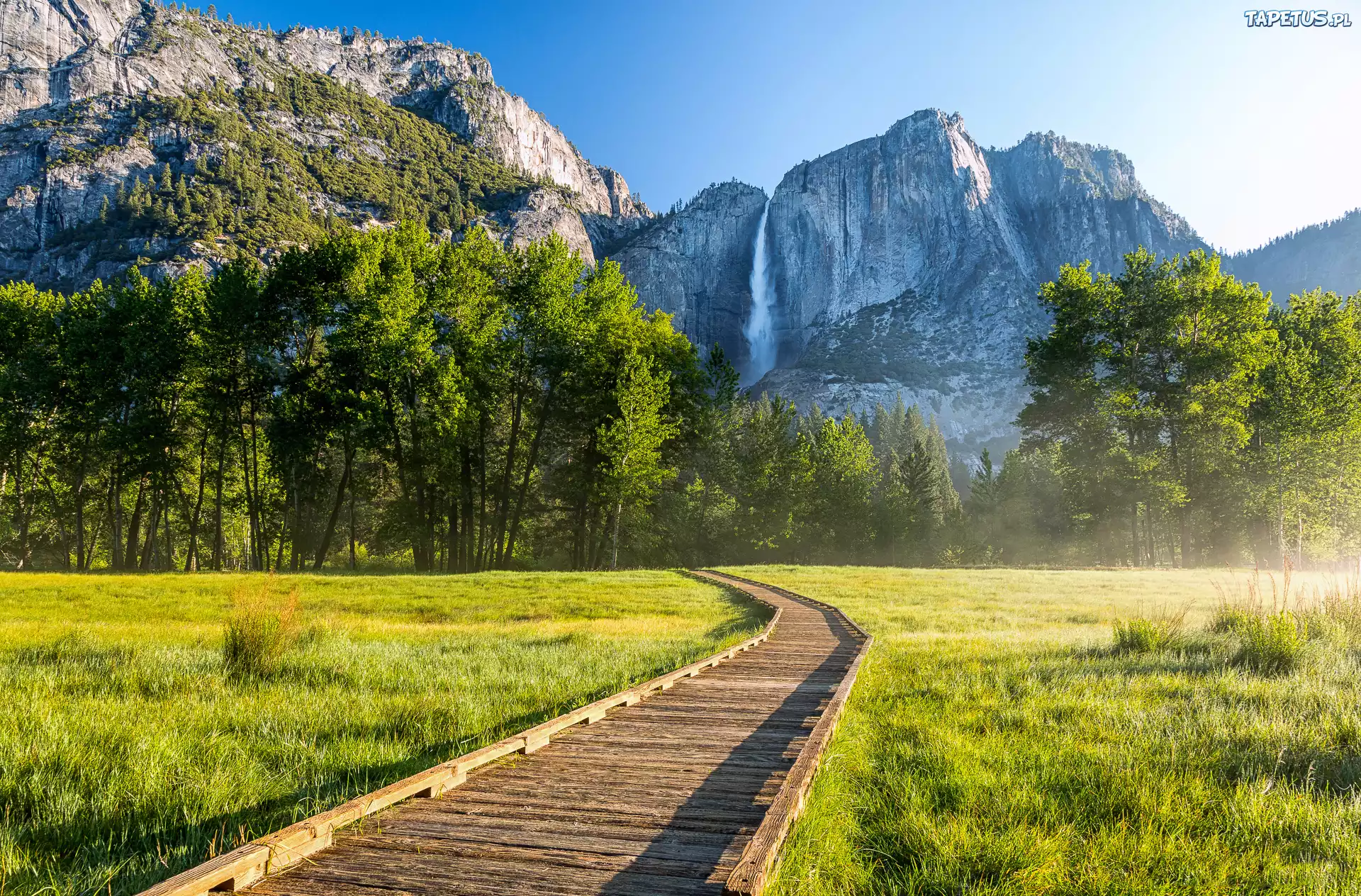 Park, Yosemite, Góry, Ścieżka, Wodospad