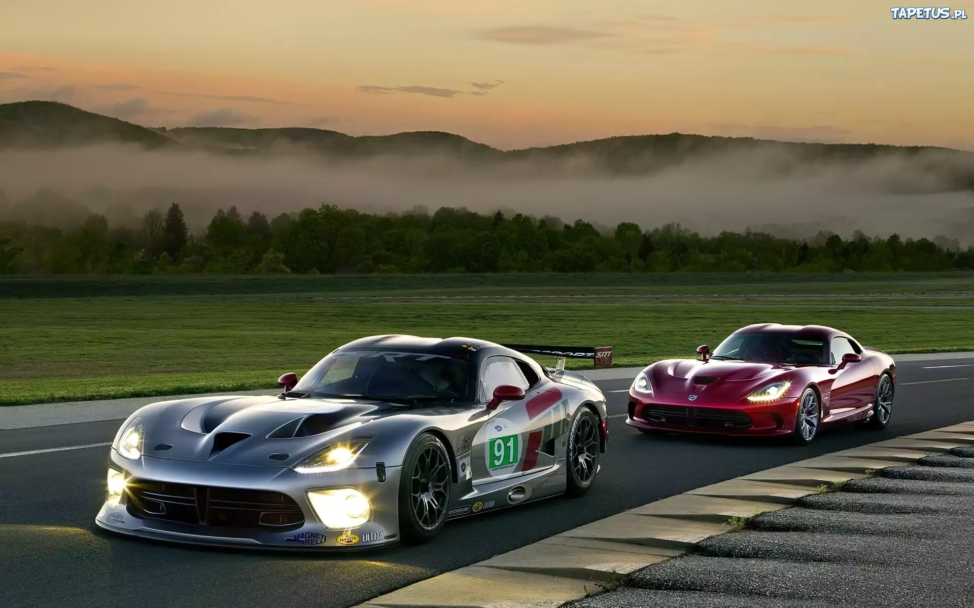 Samochody, Dodge, Viper, SRT, Droga, Góry, Lasy, Mgła