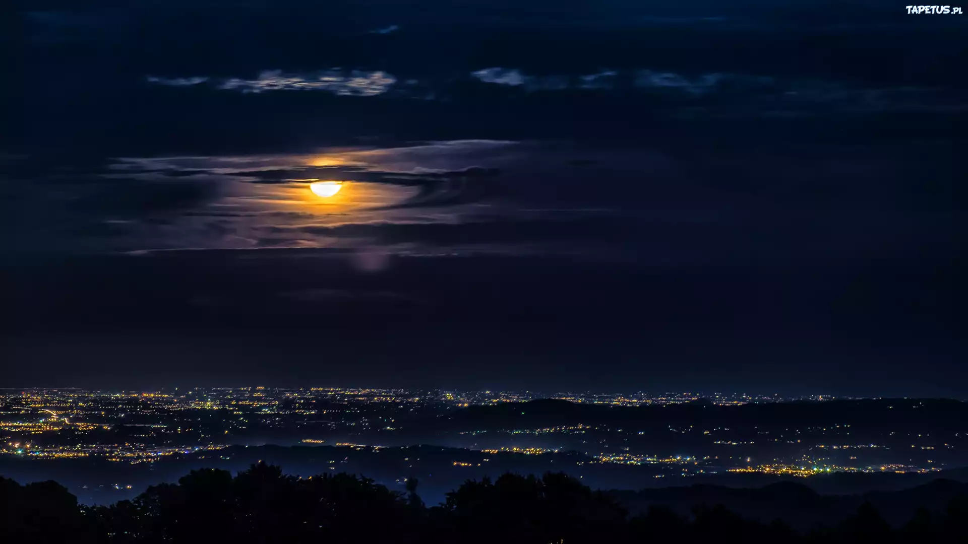 Noc, Księżyc, Miasto, Nocą