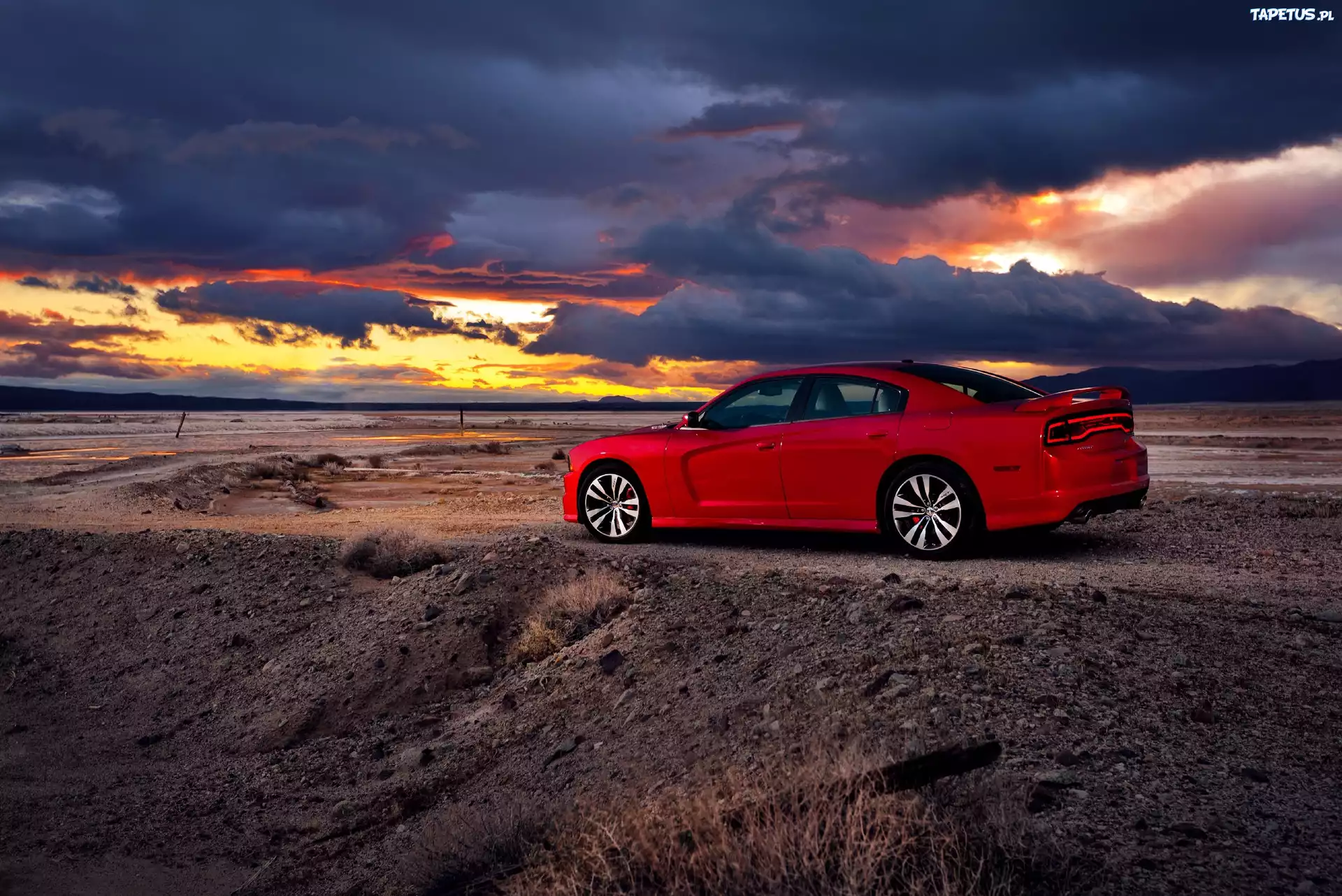 Czerwony, Dodge, Charger, SRT, Zachód, Słońca