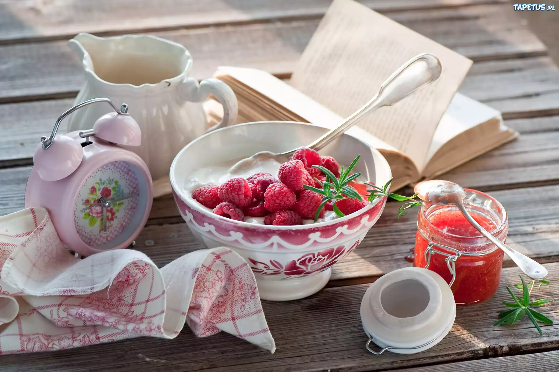 Jogurt, Maliny, Miseczka, Dżem, Książka, Deser