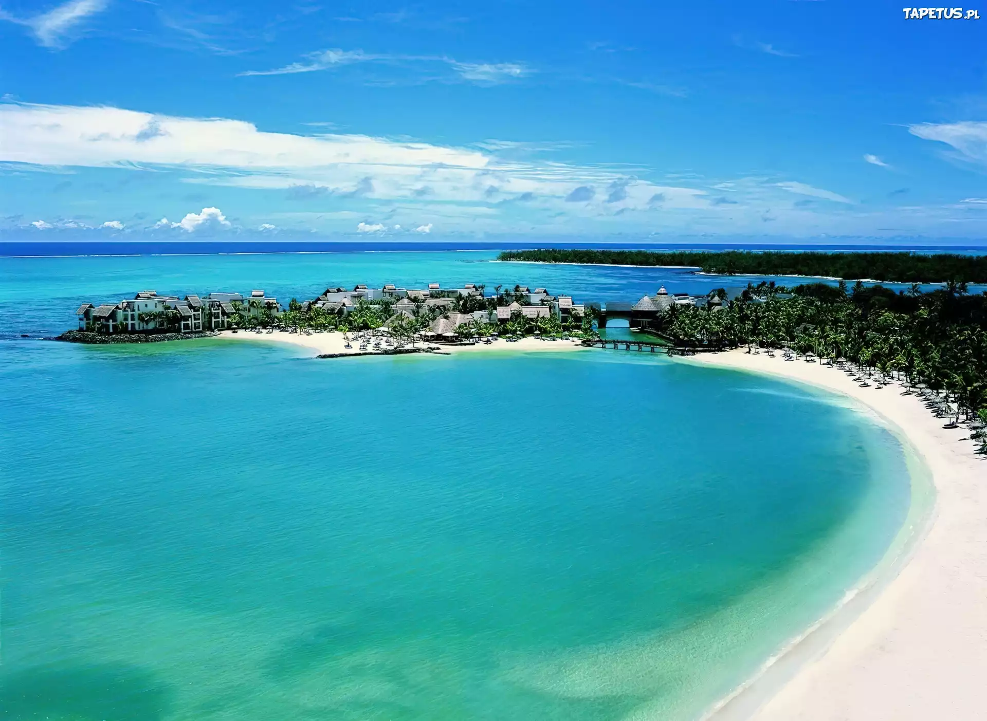 Morze, Hotele, Palmy, Plaża, Mauritius
