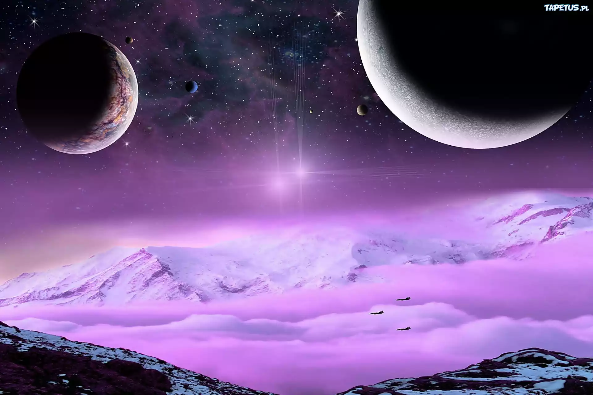 Kosmos, Planety, Gwiazdy, Fantasy, Góry