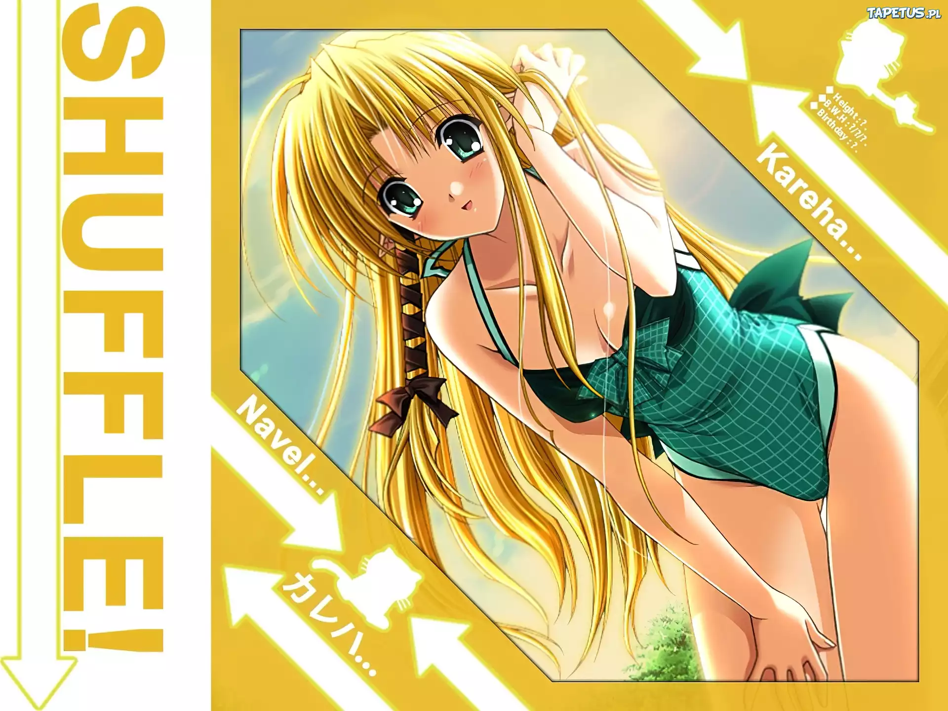 Shuffle, blondynka, zielony strój