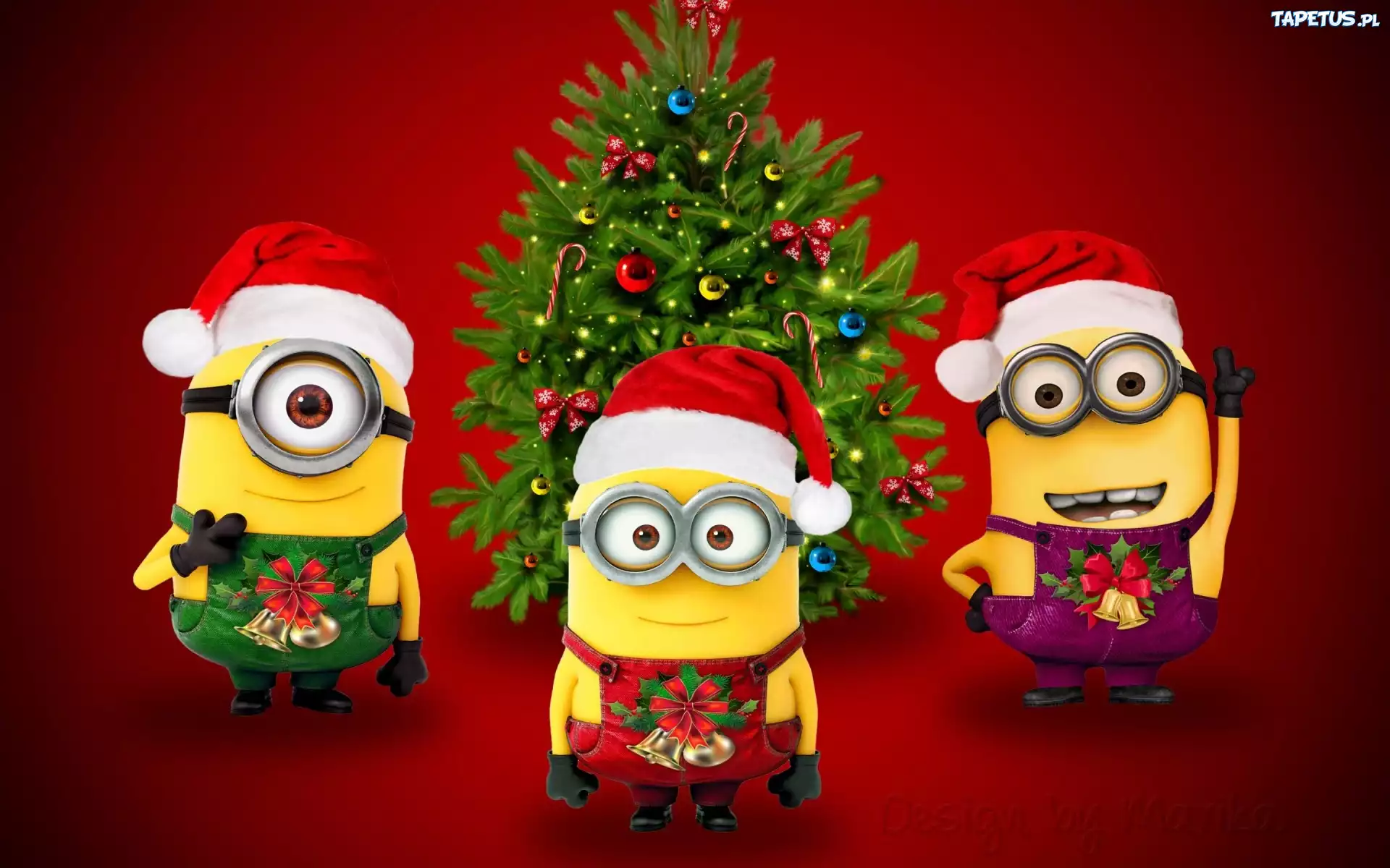 Trzy, Minionki, Świąteczne, Stroje, Choinka