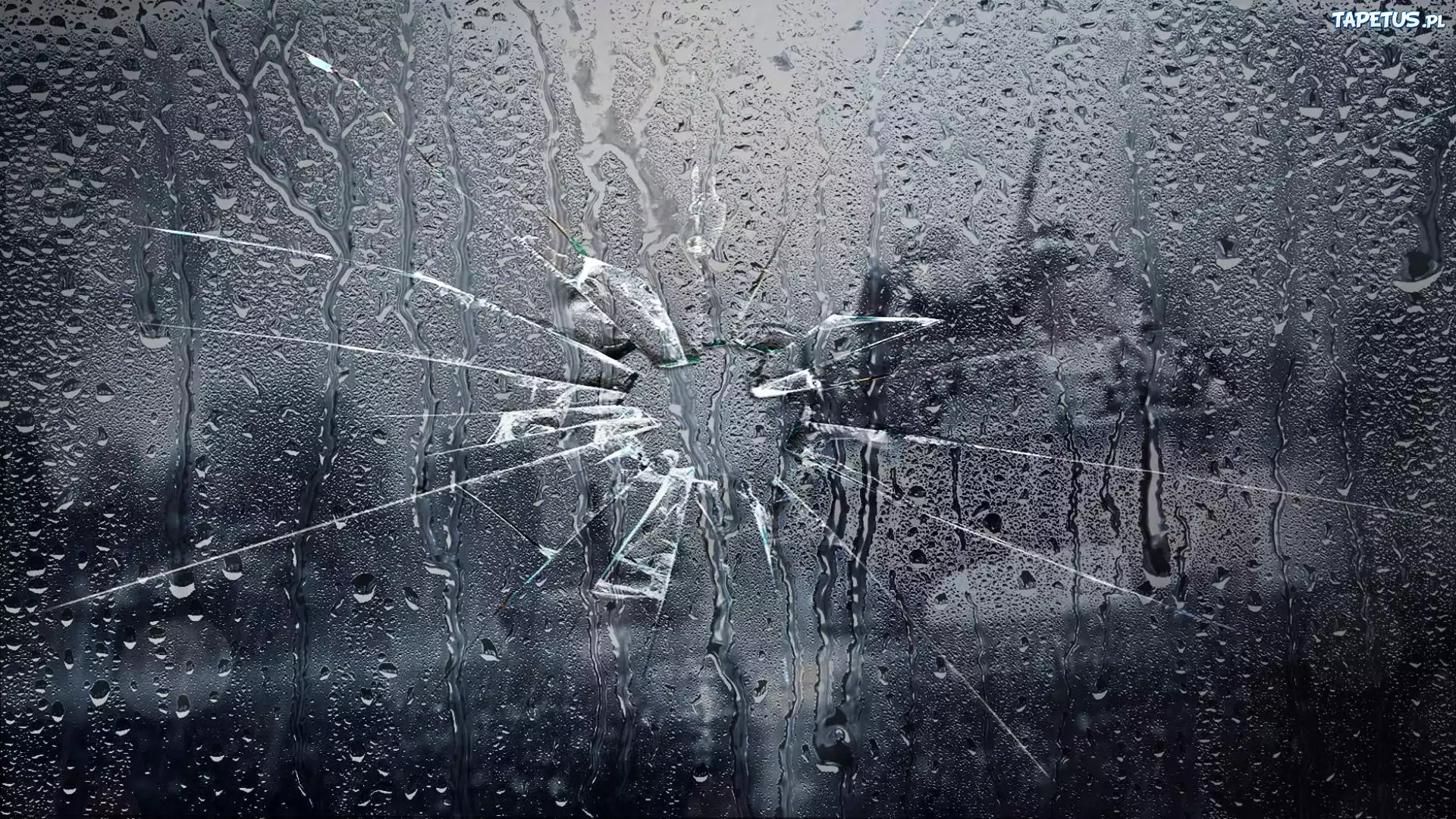 Spływające, Krople, Deszczu, Pęknięty, Ekran