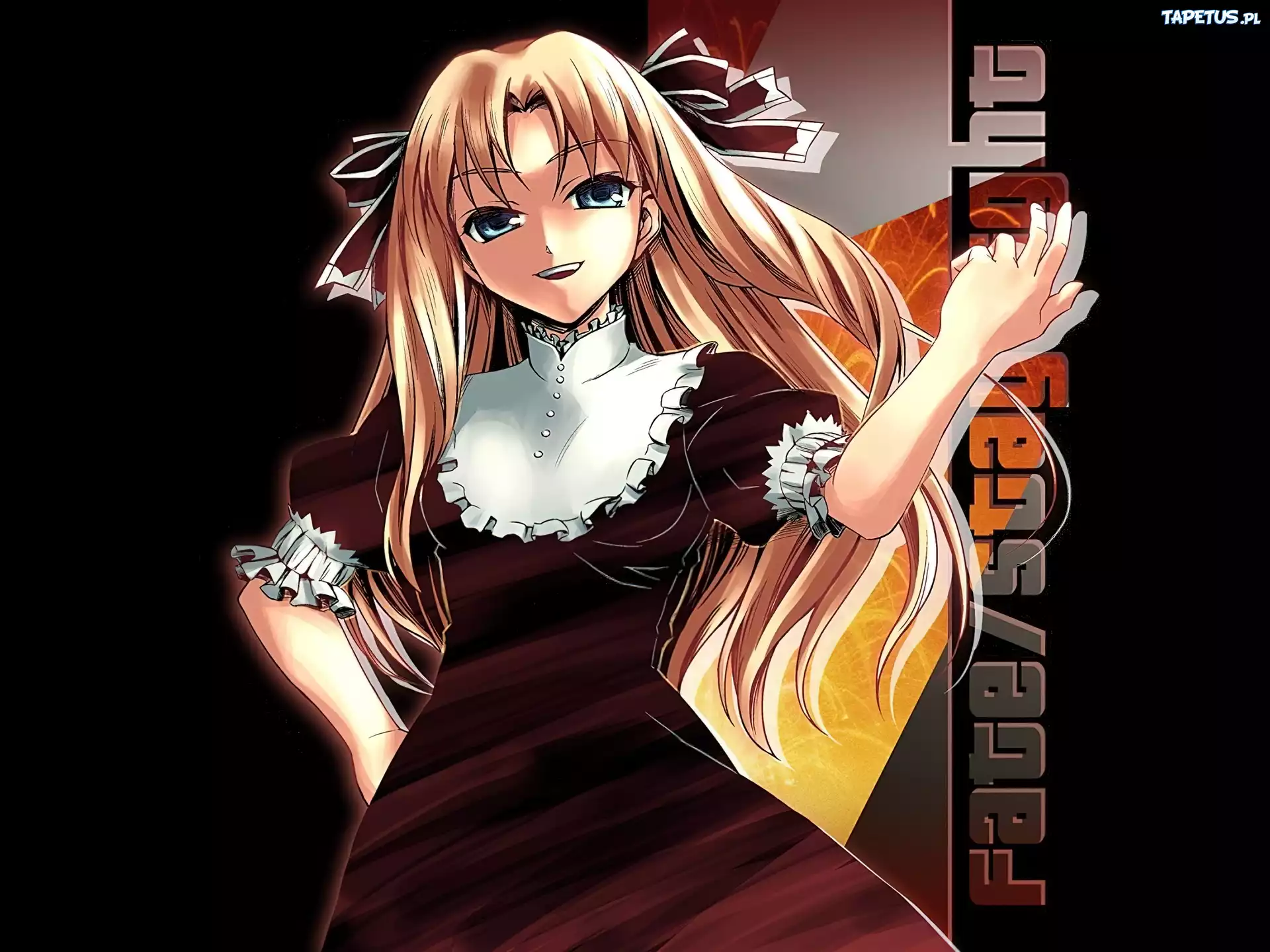 Fate Stay Night, dziewczyna, kołnierzyk, napisy, sukienka