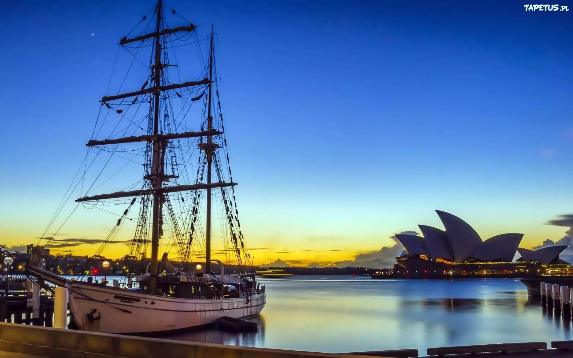 Opera, Sydney, Żaglowiec, Wschód, Słońca