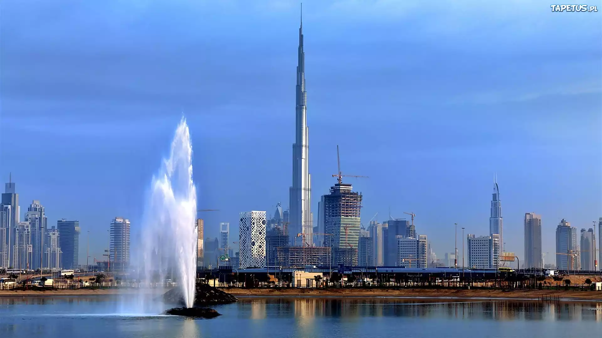 Świt, Burdż, Chalifa, Panorama, Dubaju, Fontanny