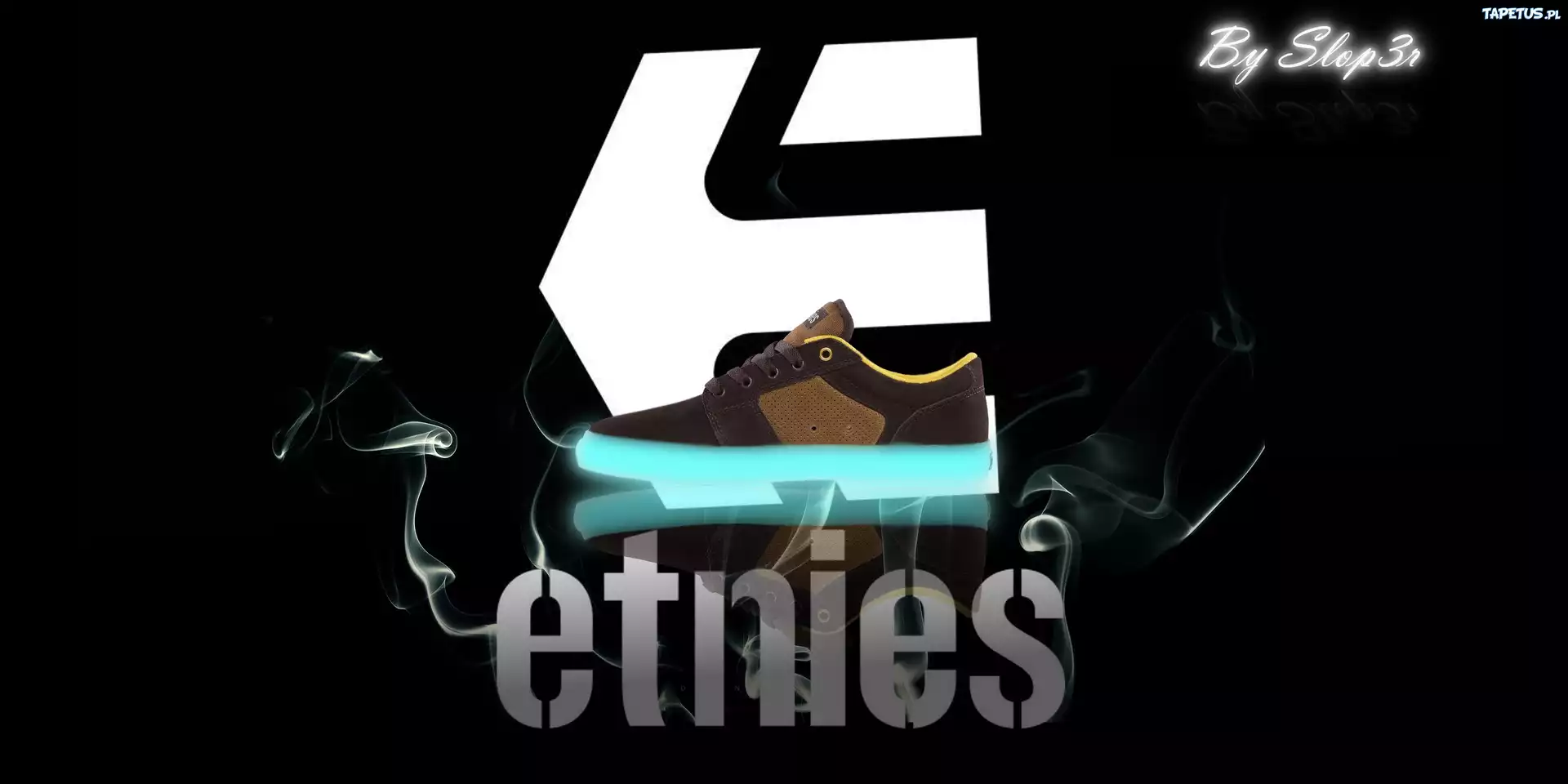 Etnies, Logo, Buty, Dym, Czarne, Tło