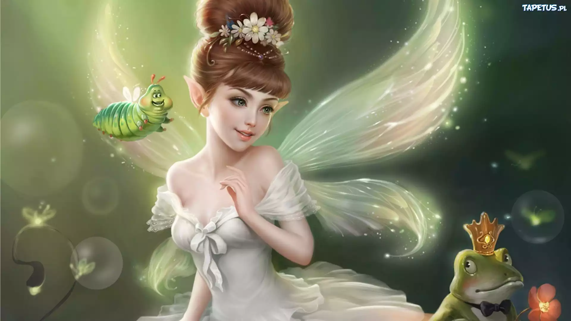 Fantasy, Dziewczyna, Elf, Skrzydełka, Żaba, Robaczek