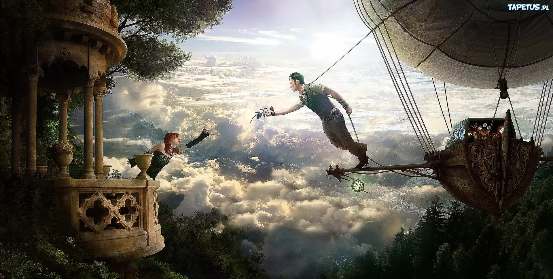 Fantasy, Dziewczyna, Mężczyzna, Miłość, Balon