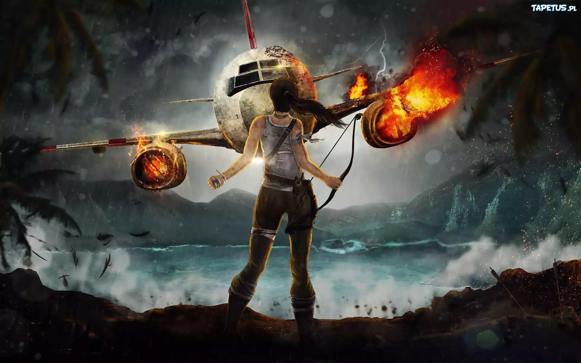 Samolot, Ogień, Lara Croft, Tomb Raider