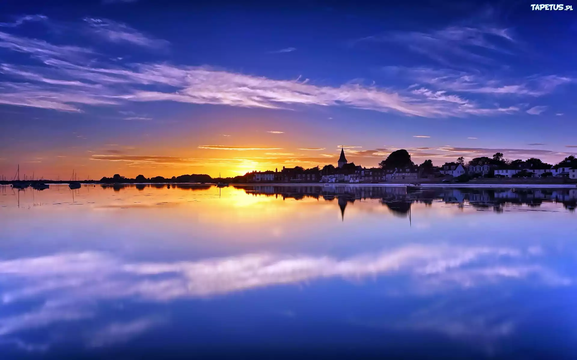 Miasto, Morze, Zachód Słońca, Anglia