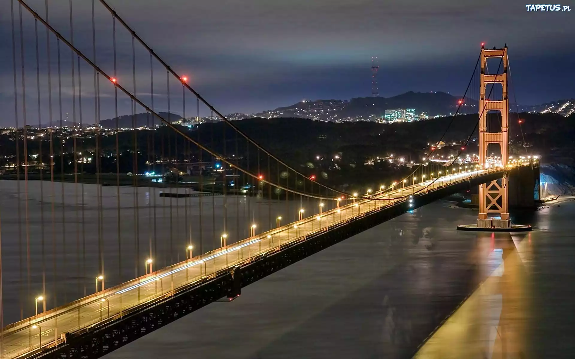 San, Francisco, Nocą, Most, Golden Gate