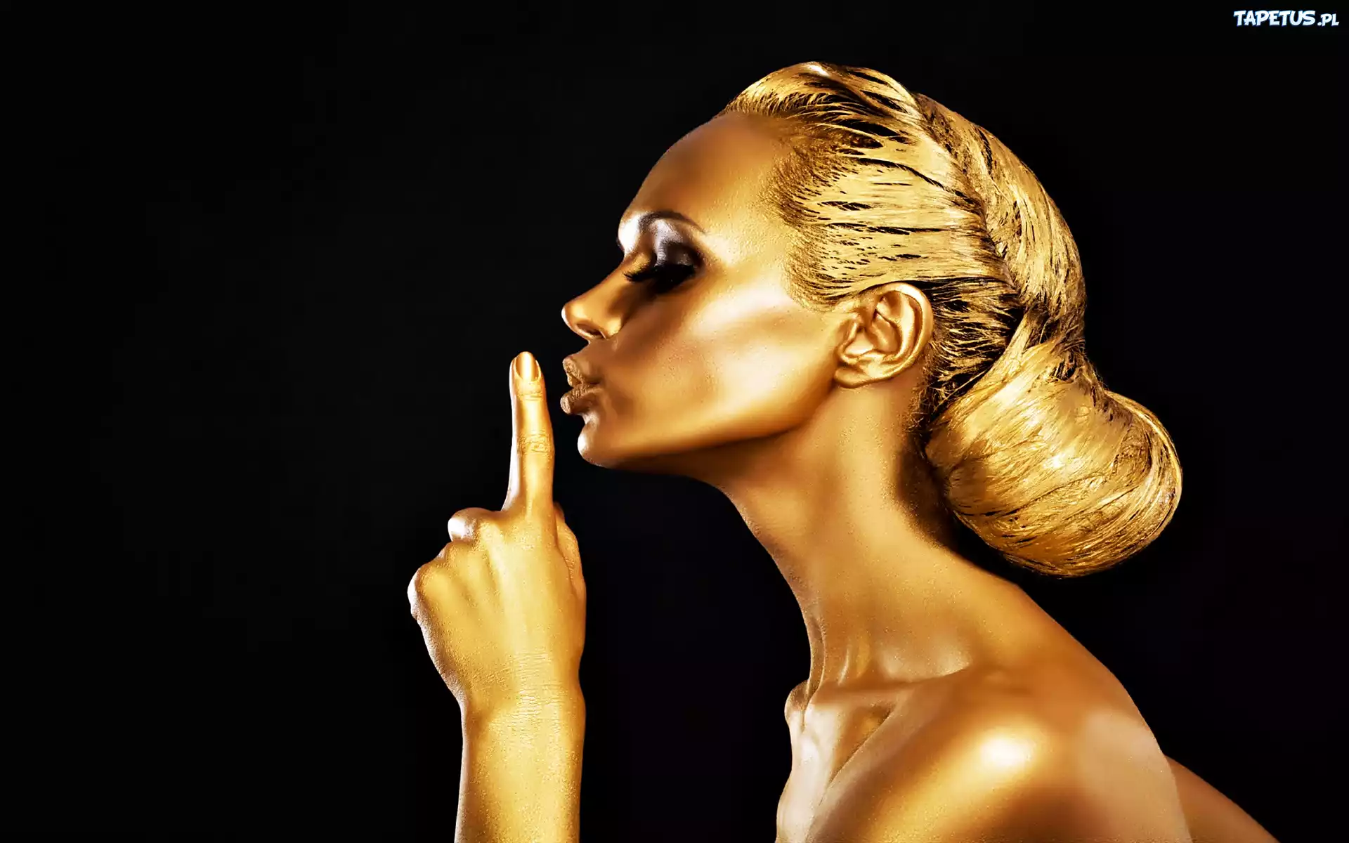 Modelka, Profil, Złoty, Makijaż, Bodypainting