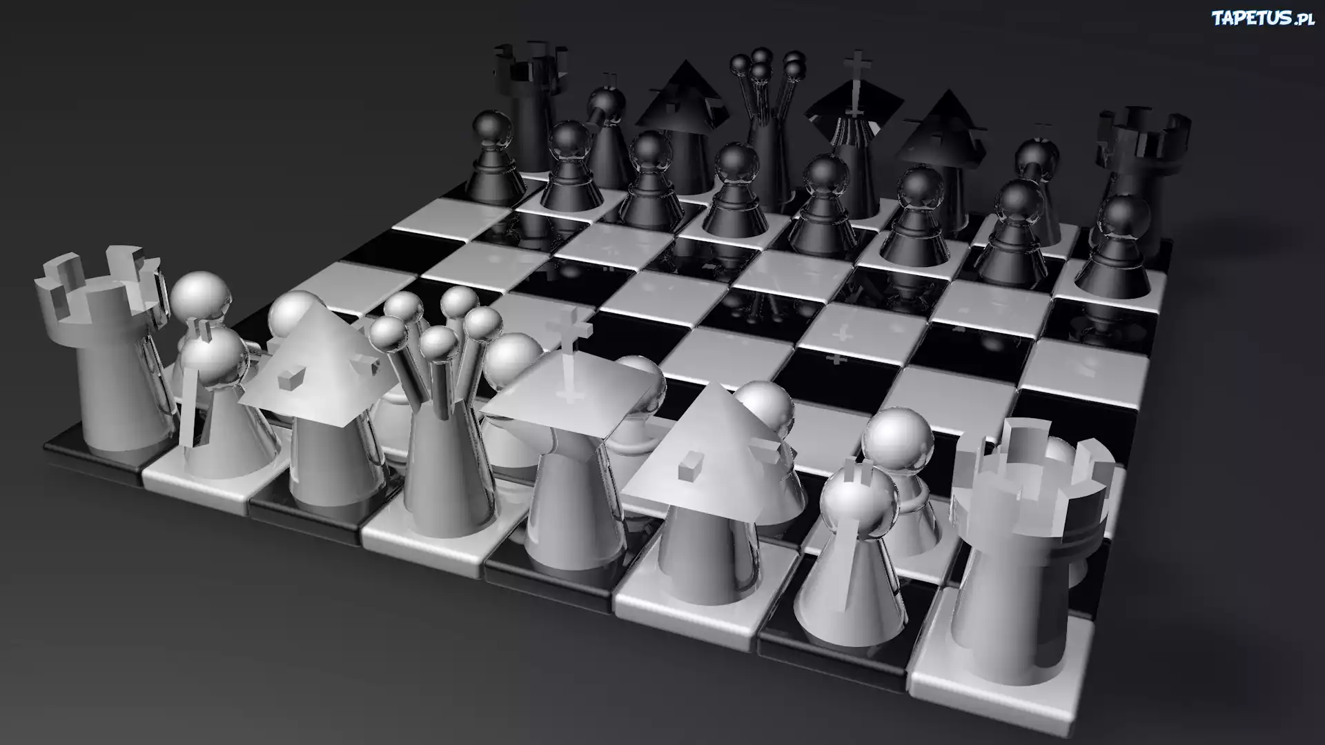 Błyszczące, Szklane, Czarno-białe, Szachy, 3D