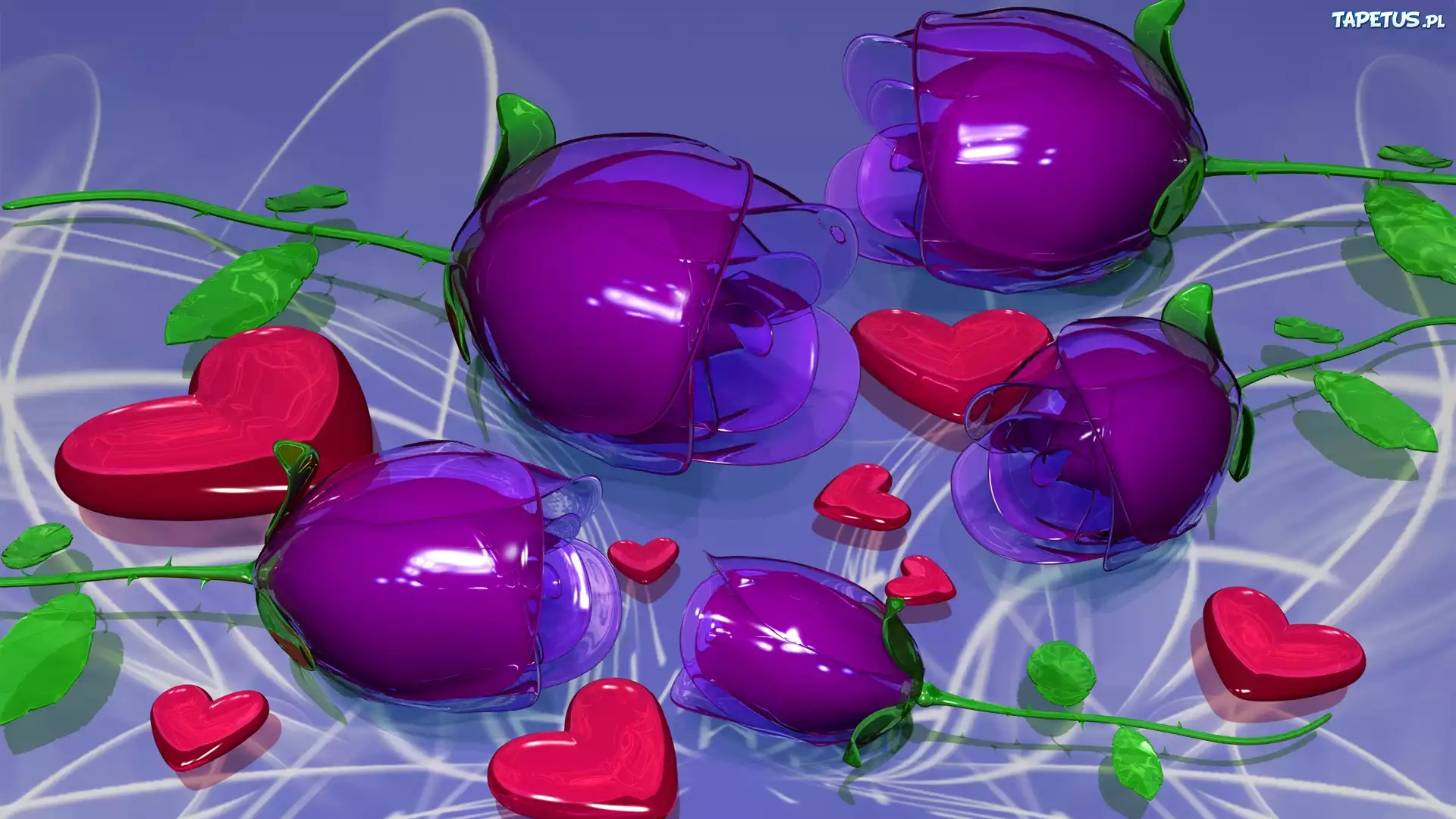 Walentynki, Serca, Kwiaty, 3D