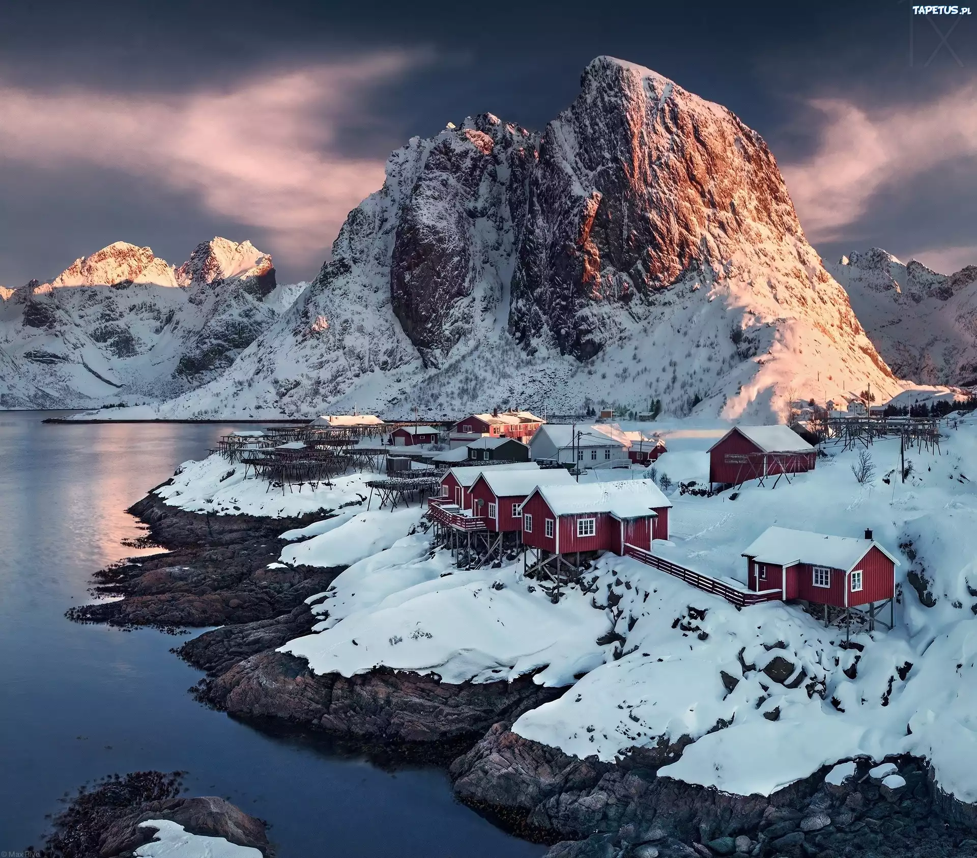 Norwegia, Góry, Wieś, Hamnoy, Zima