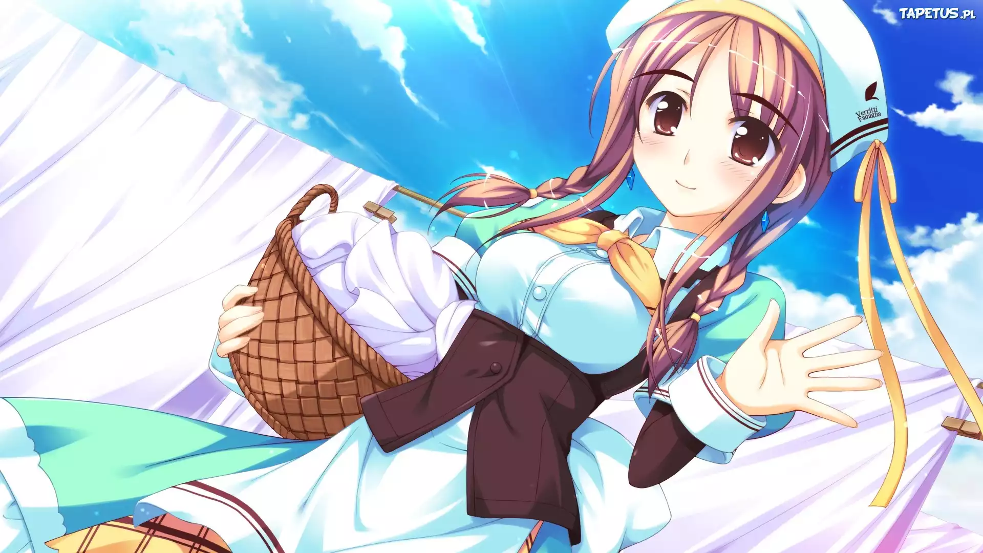 Dziewczyna, Kosz, Pranie, Niebo, Manga, Anime