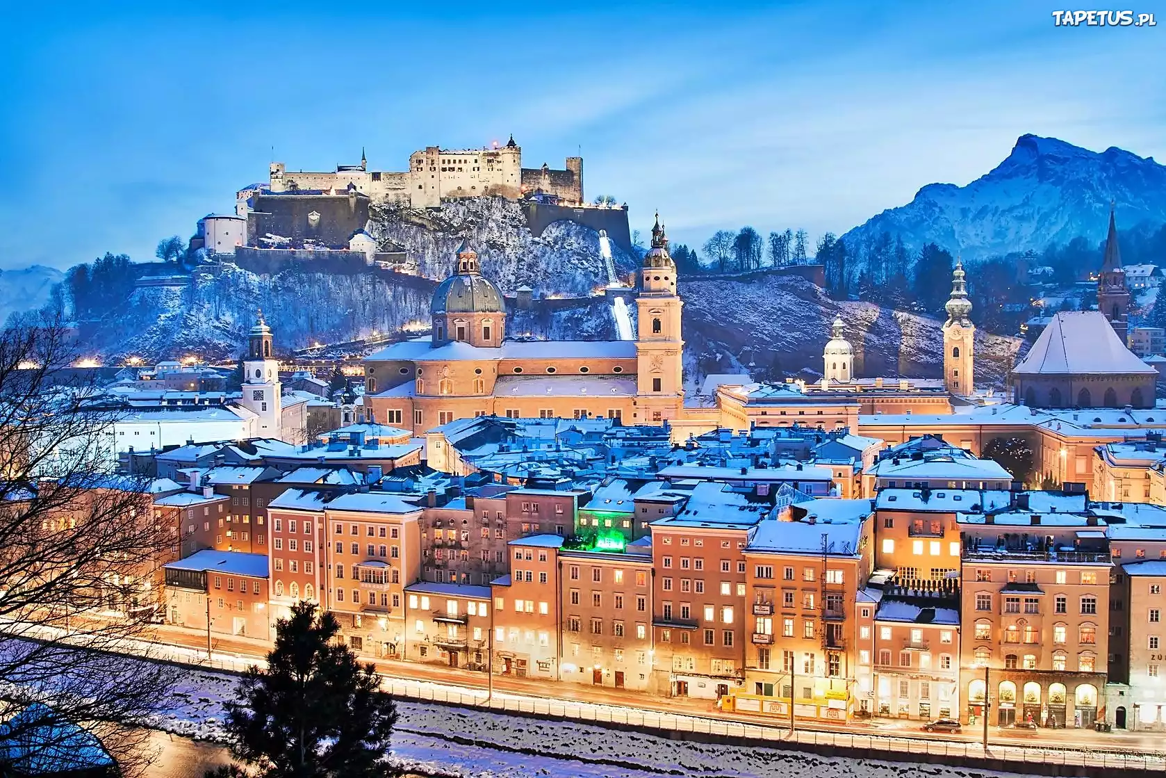 Salzburg, Panorama, Miasta, Alpy, Rzeka, Salzach