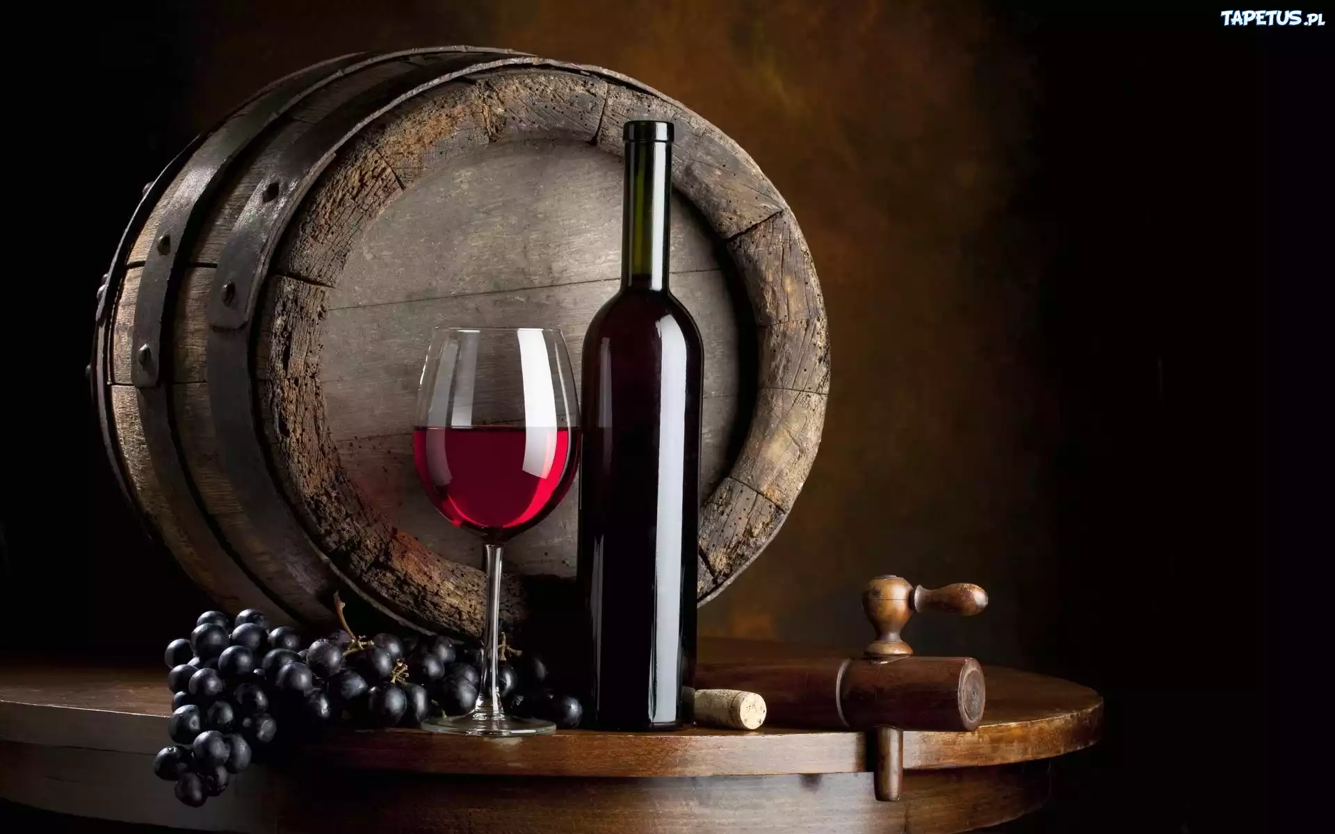 Czerwone, Wino, Butelka, Kieliszek, Beczka, Winogrono