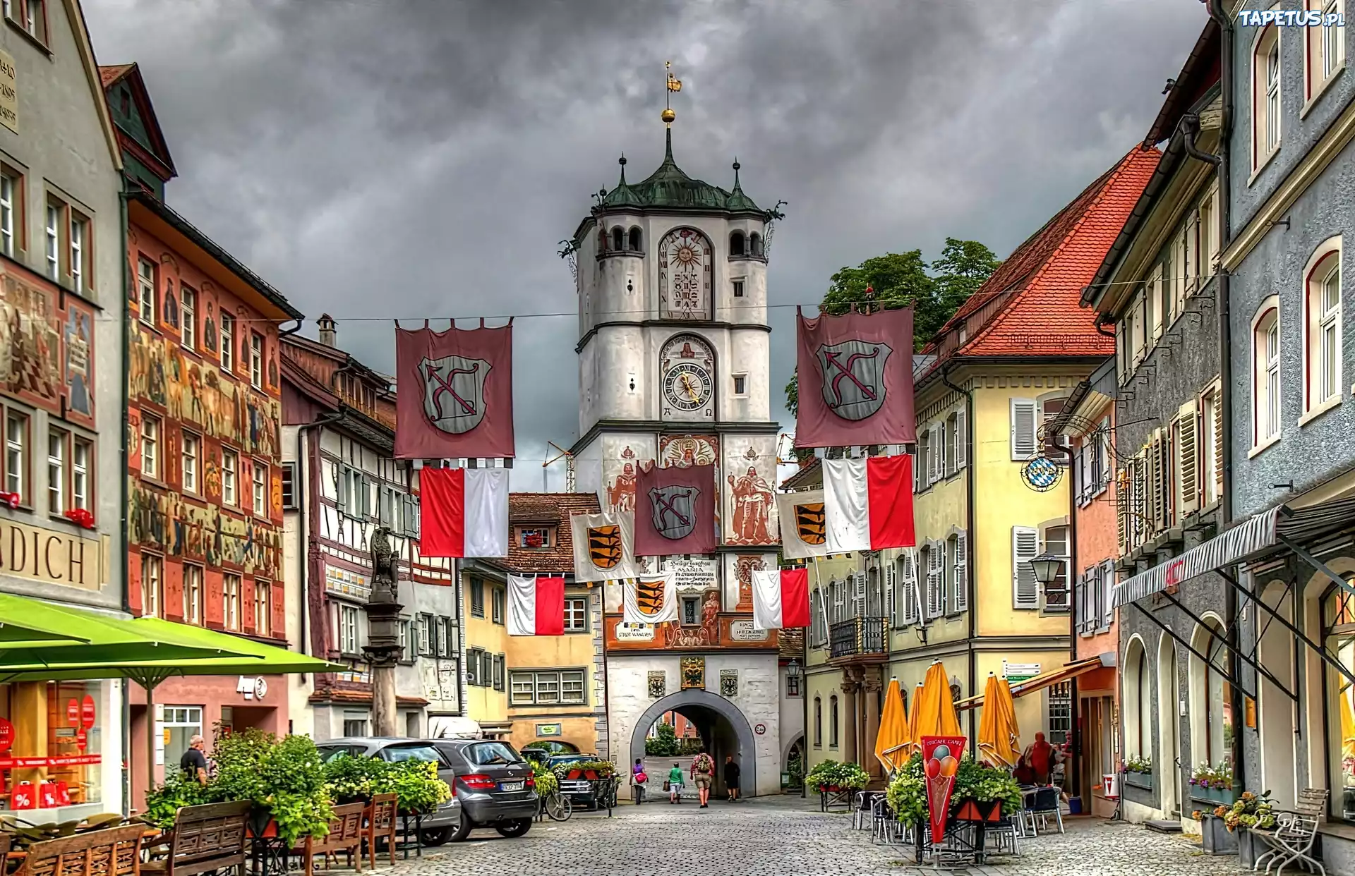 Chmury, Domy, Uliczka, Wangen, Im Allgau, Badenia, Wirtembergia