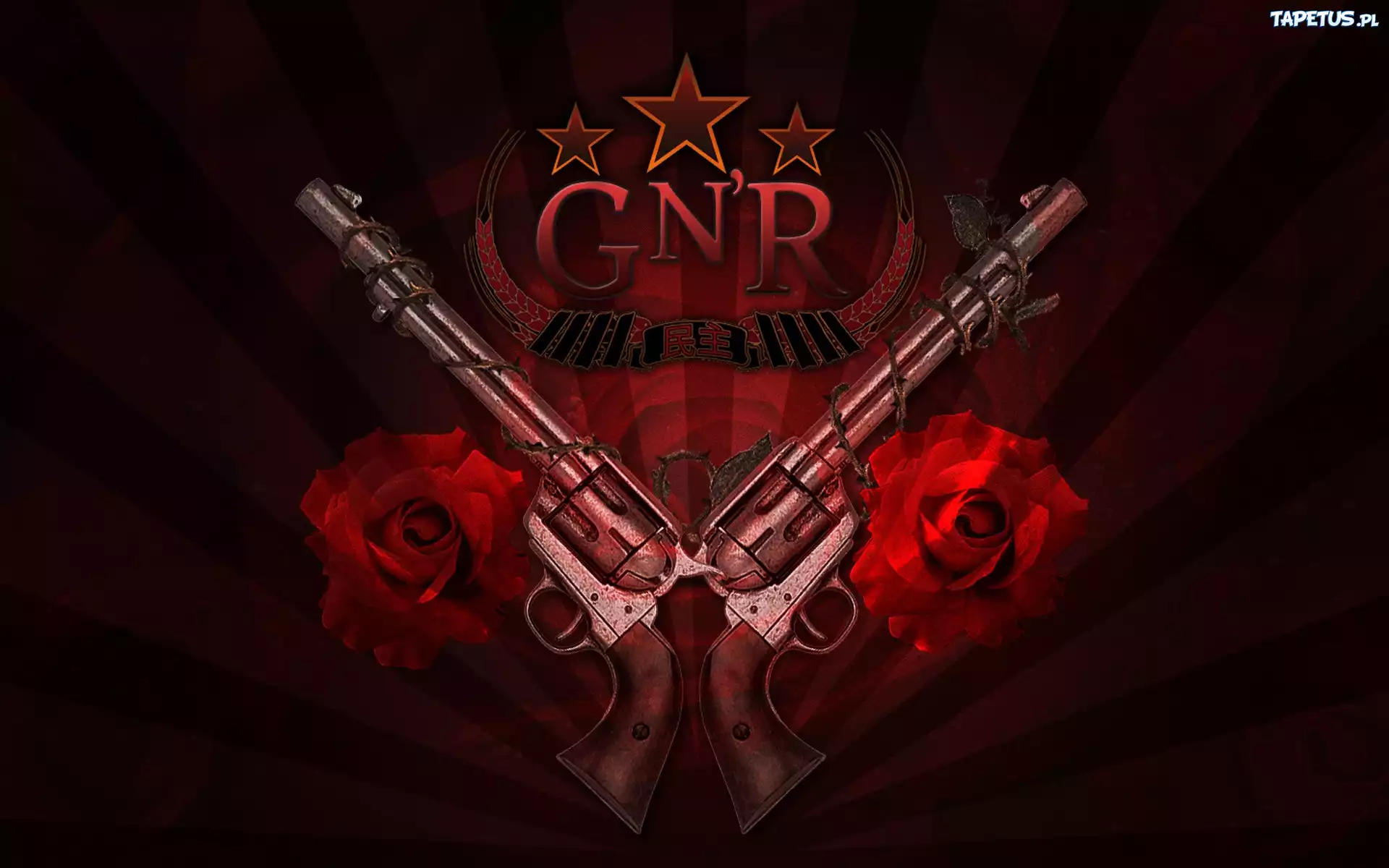 Guns And Roses, logo, pistolety, róże
