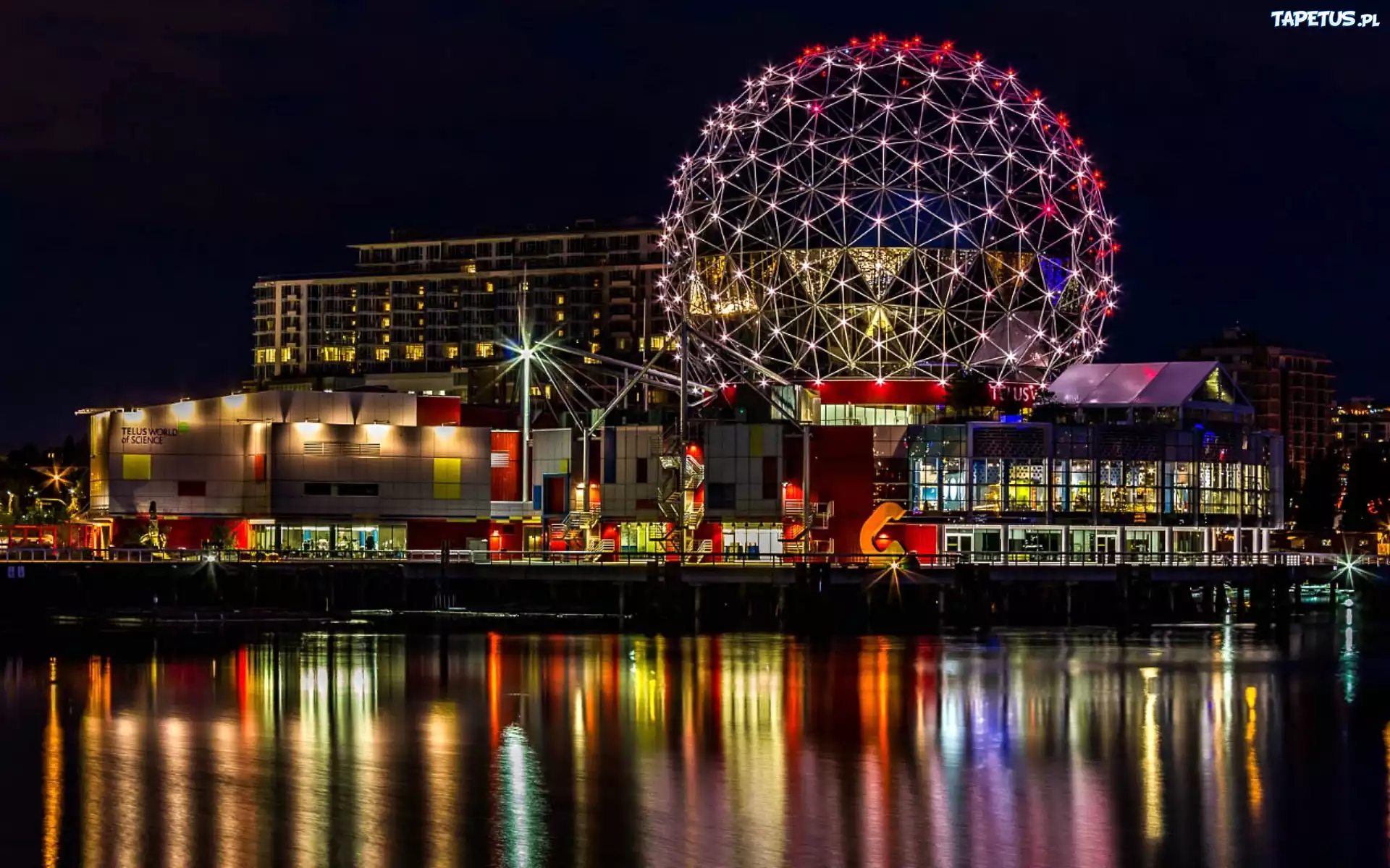 Vancouver, Panorama, Miasta, Nocą, Rzeka, Kanada
