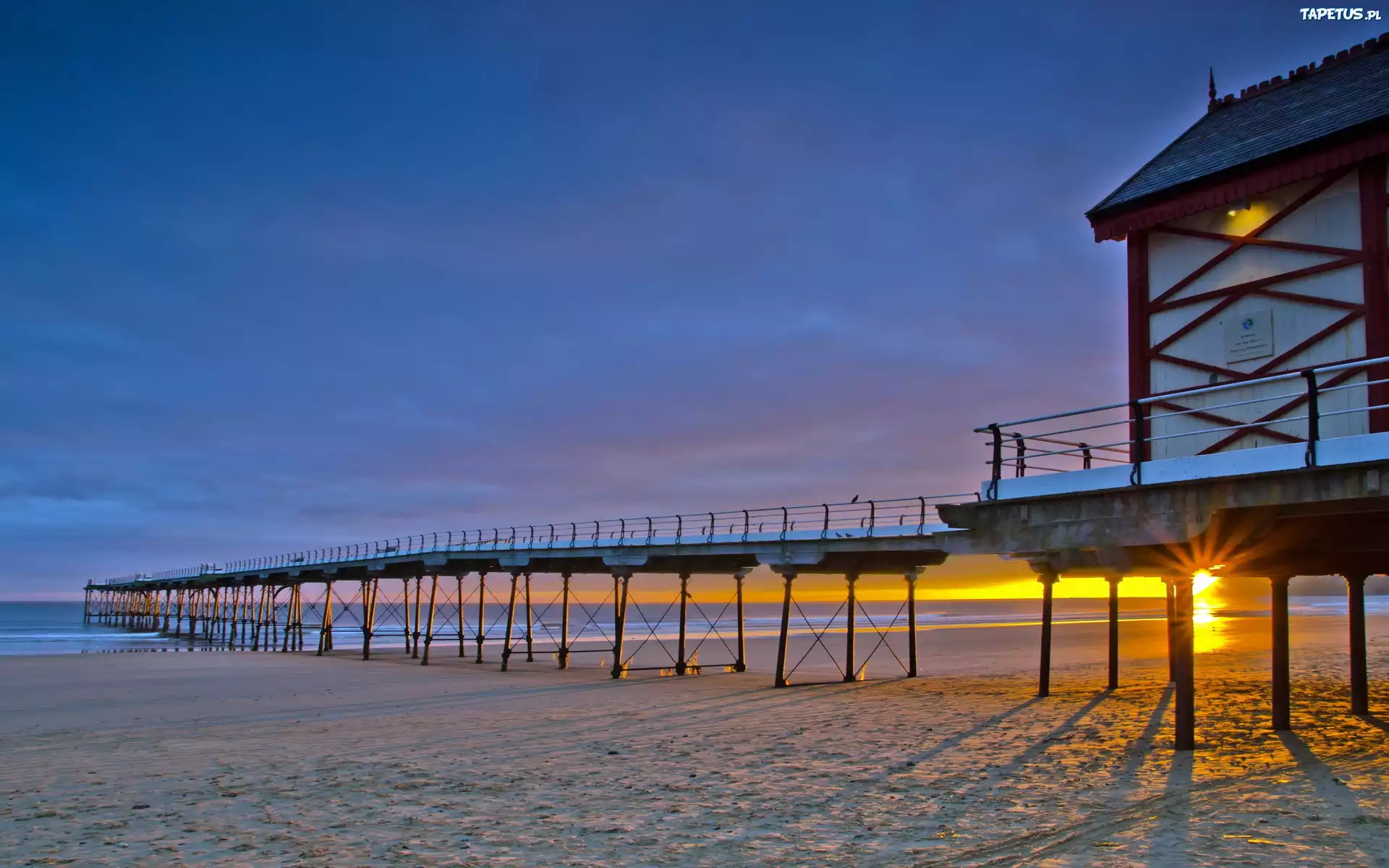 Plaża, Molo, Zachód, Słońca