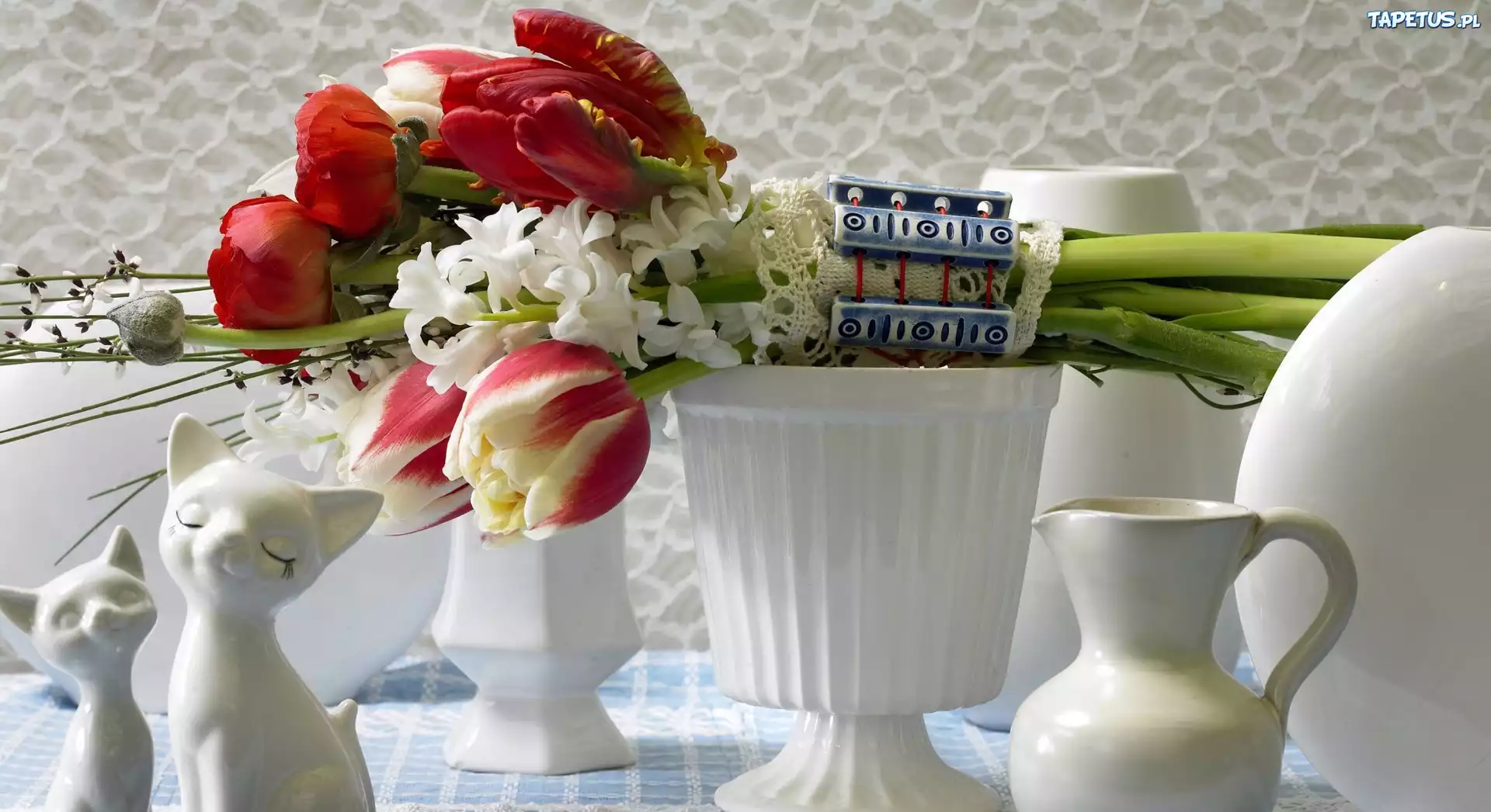 Figurki, Ceramiczne, Bukiet, Kwiatów, Tulipany