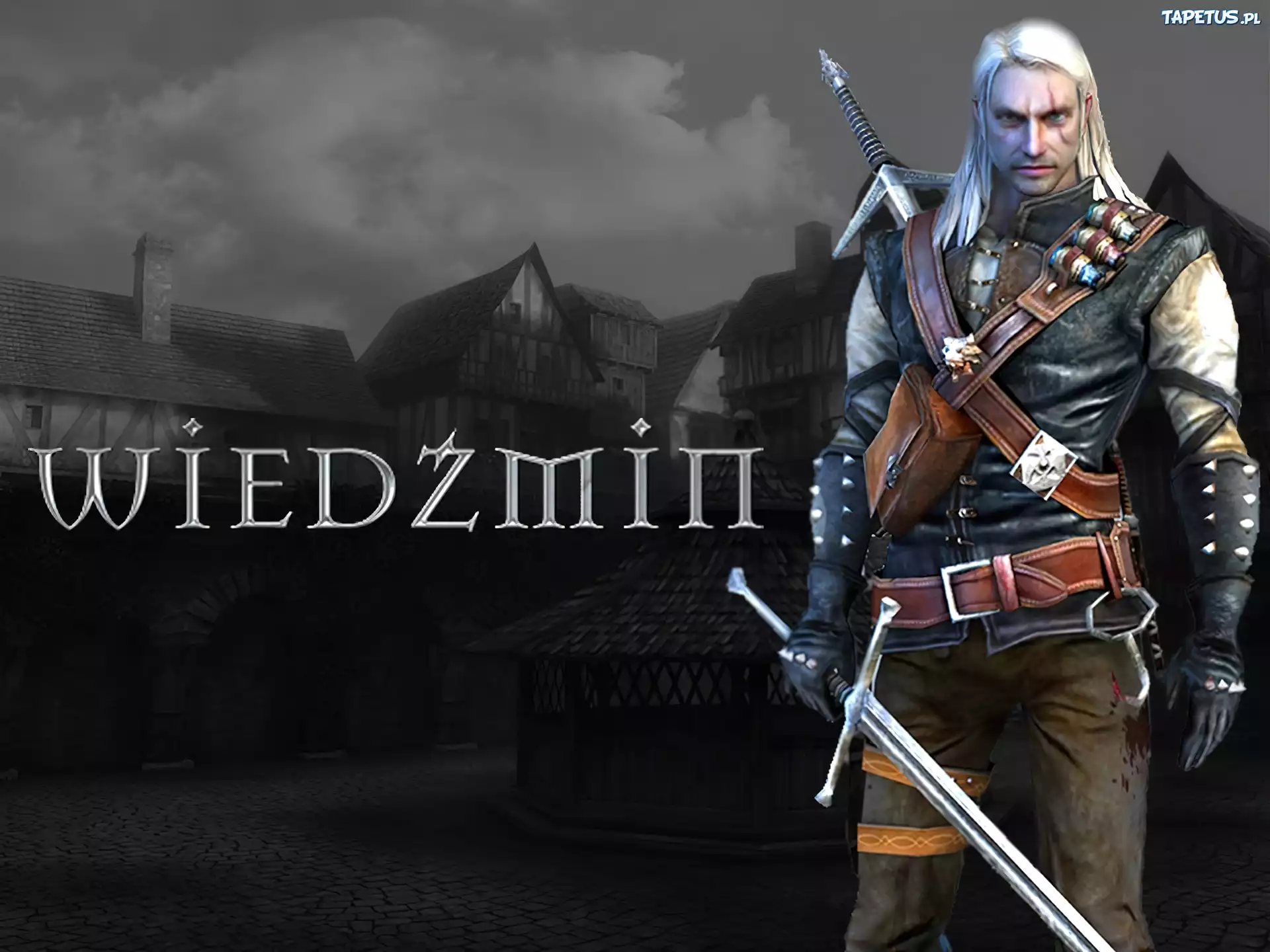 The Witcher, wioska, mężczyzna, miecz