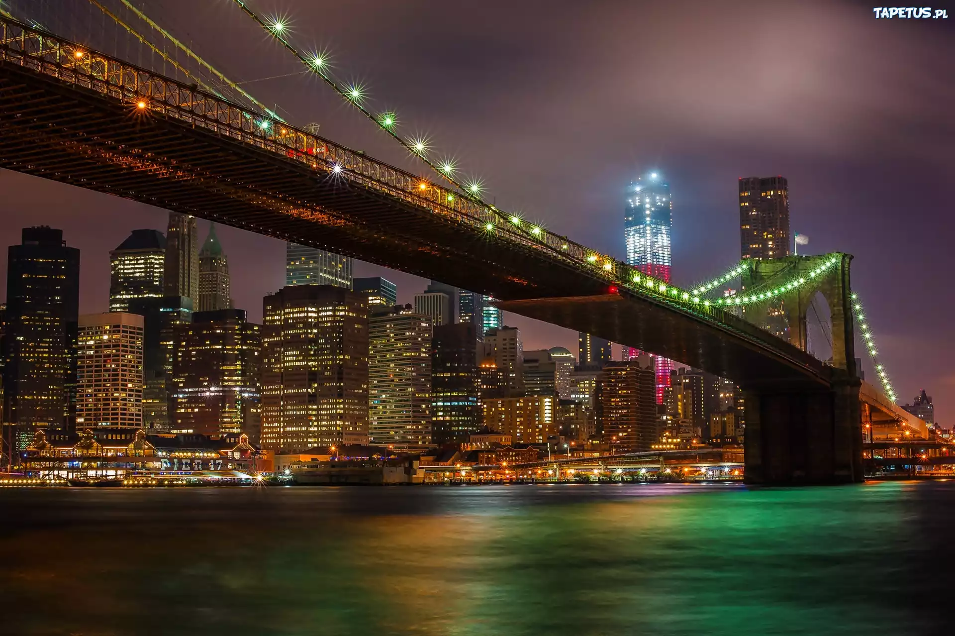 Brooklyn, Bridge, Nocna, Panorama, Miasta