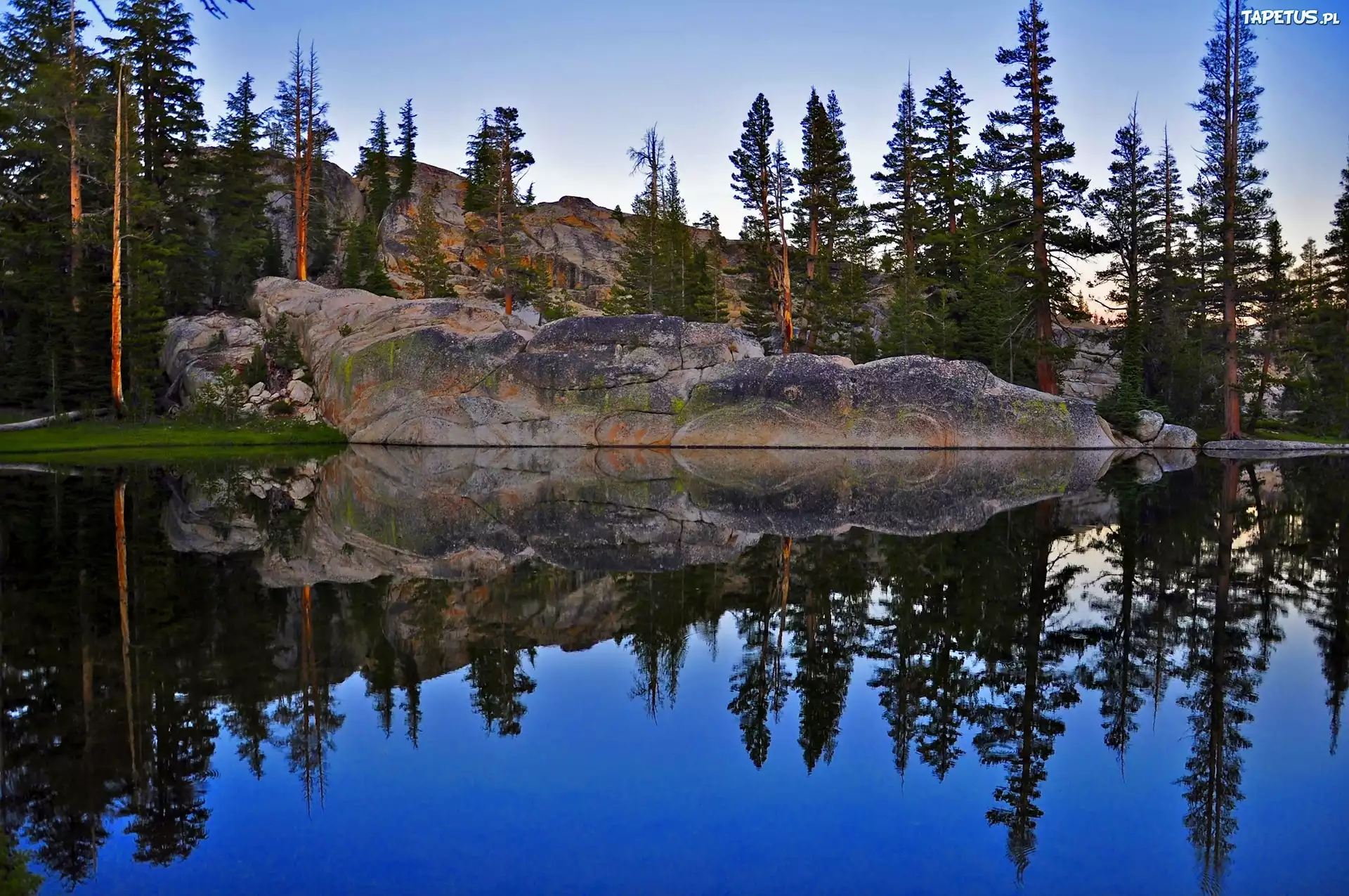 Park Narodowy Yosemite, Jezioro, Las, Skała, Odbicie