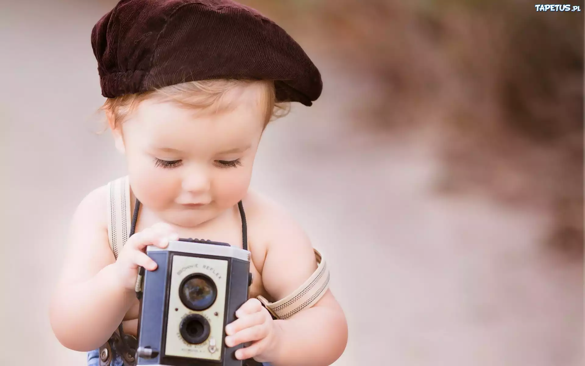 Chłopczyk, Dziecko, Beret, Aparat, Fotograficzny