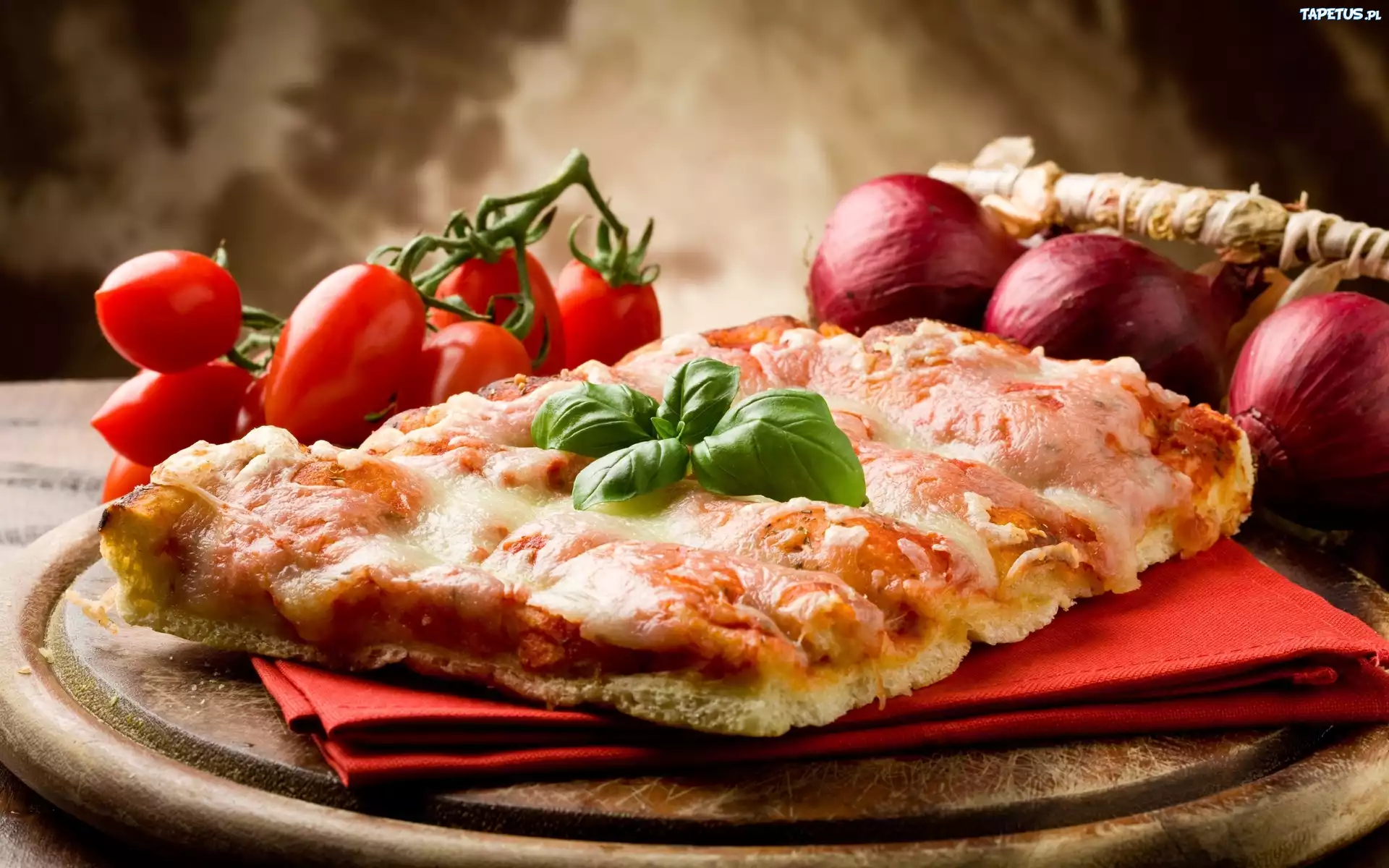 Pizza, Pomidory, Czerwona, Cebula, Serwetka