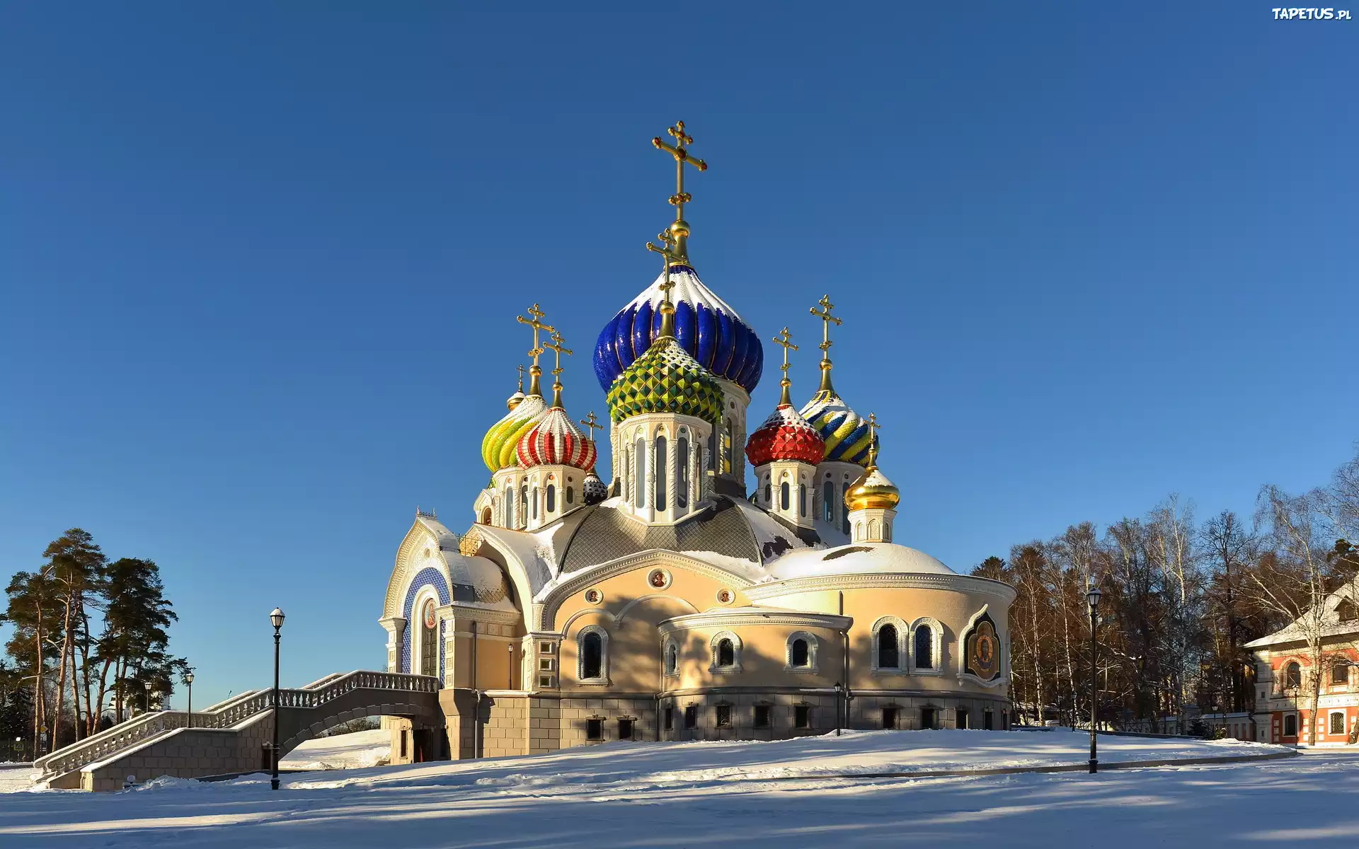 Cerkiew, Kopuła, Śnieg, Drzewa