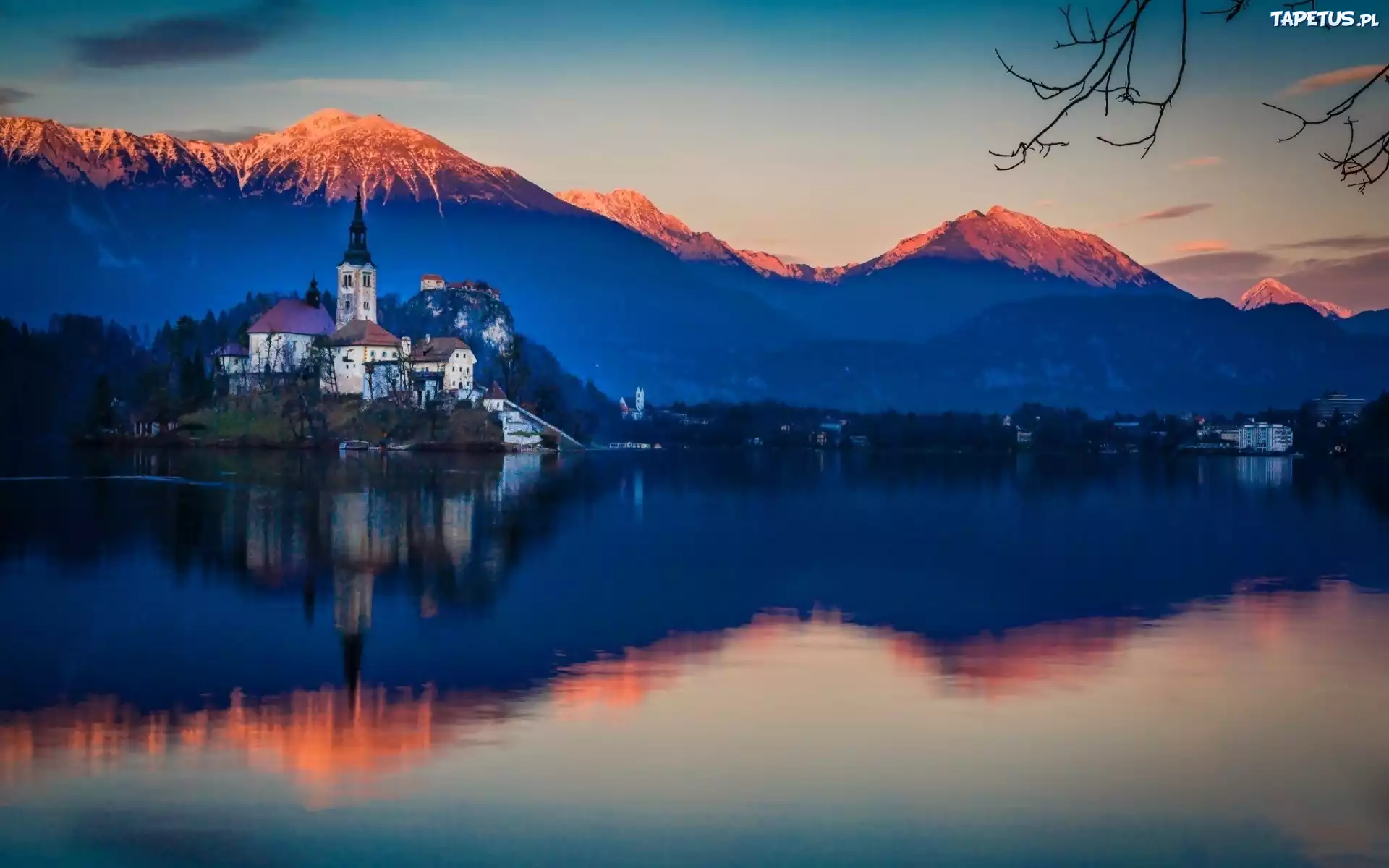 Jezioro, Bled, Kościół, Zamek, Góry, Słowenia