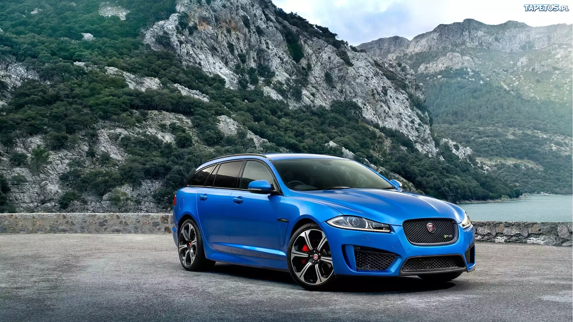 Niebieski, Samochód, Jaguar, XFR-S-Sportbrake, Góry