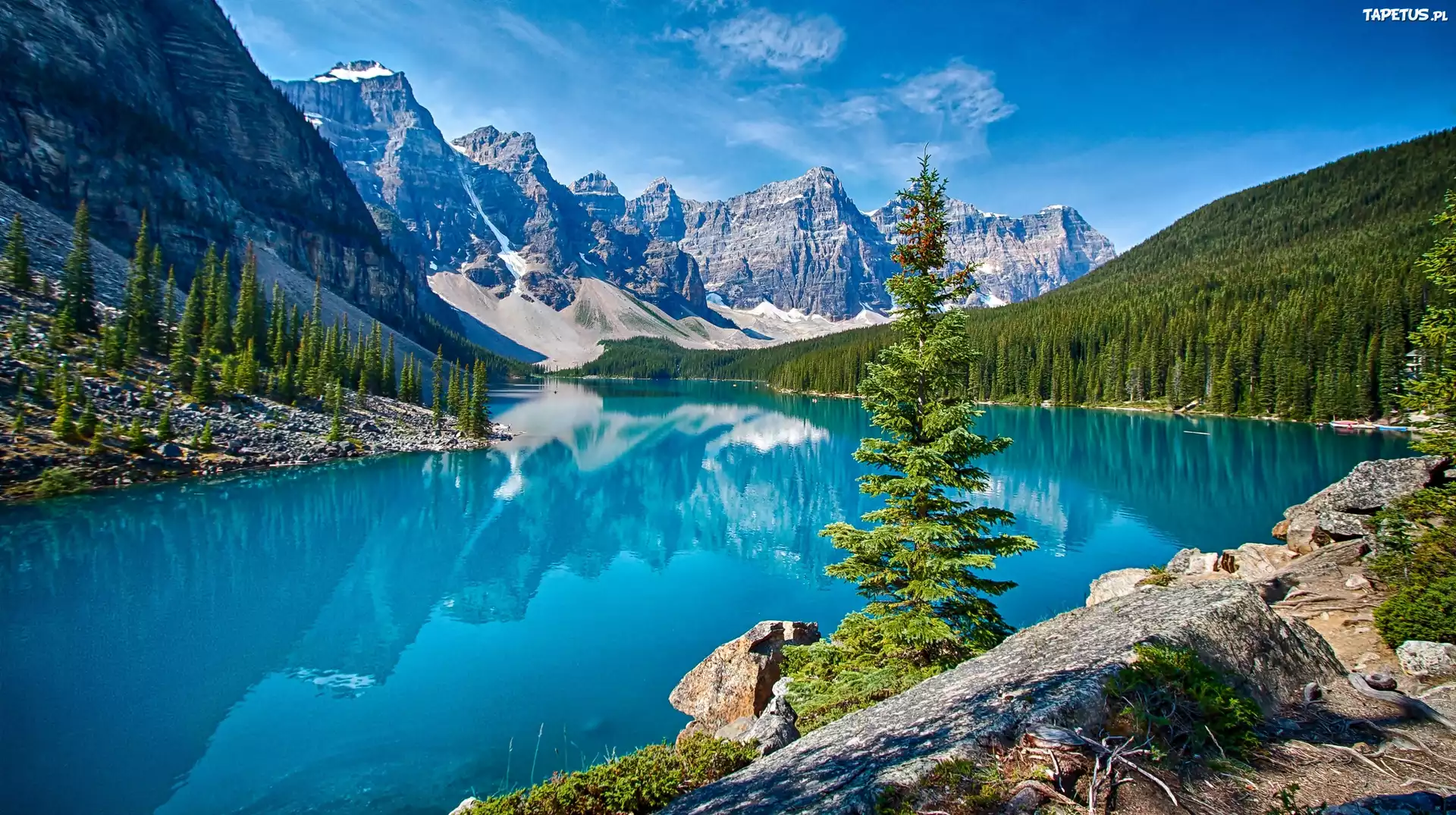 Góry, Lasy, Jezioro, Skały, Banff, Kanada