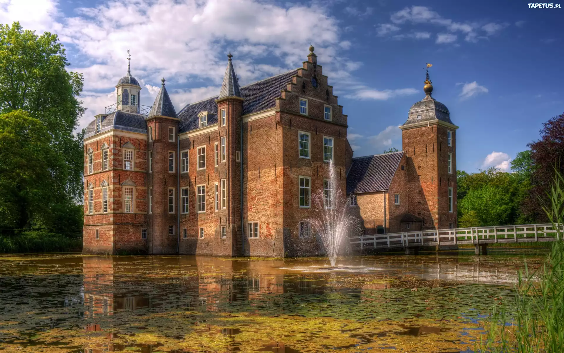 Zamek, Park, Staw, Fontanna, HDR