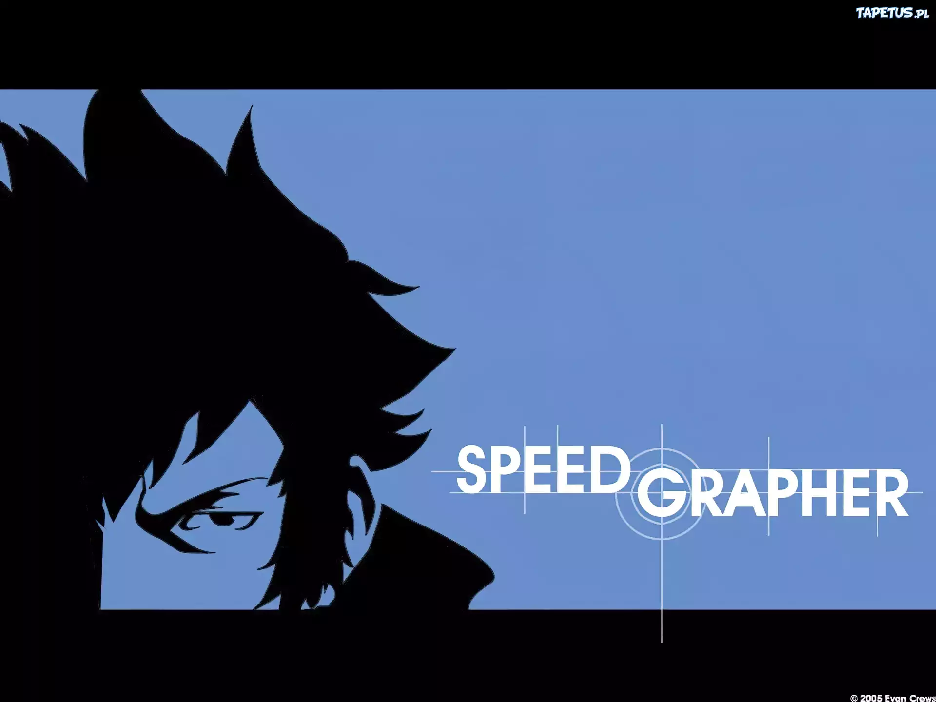 Speed Grapher, czarna postac, niebieskie tło