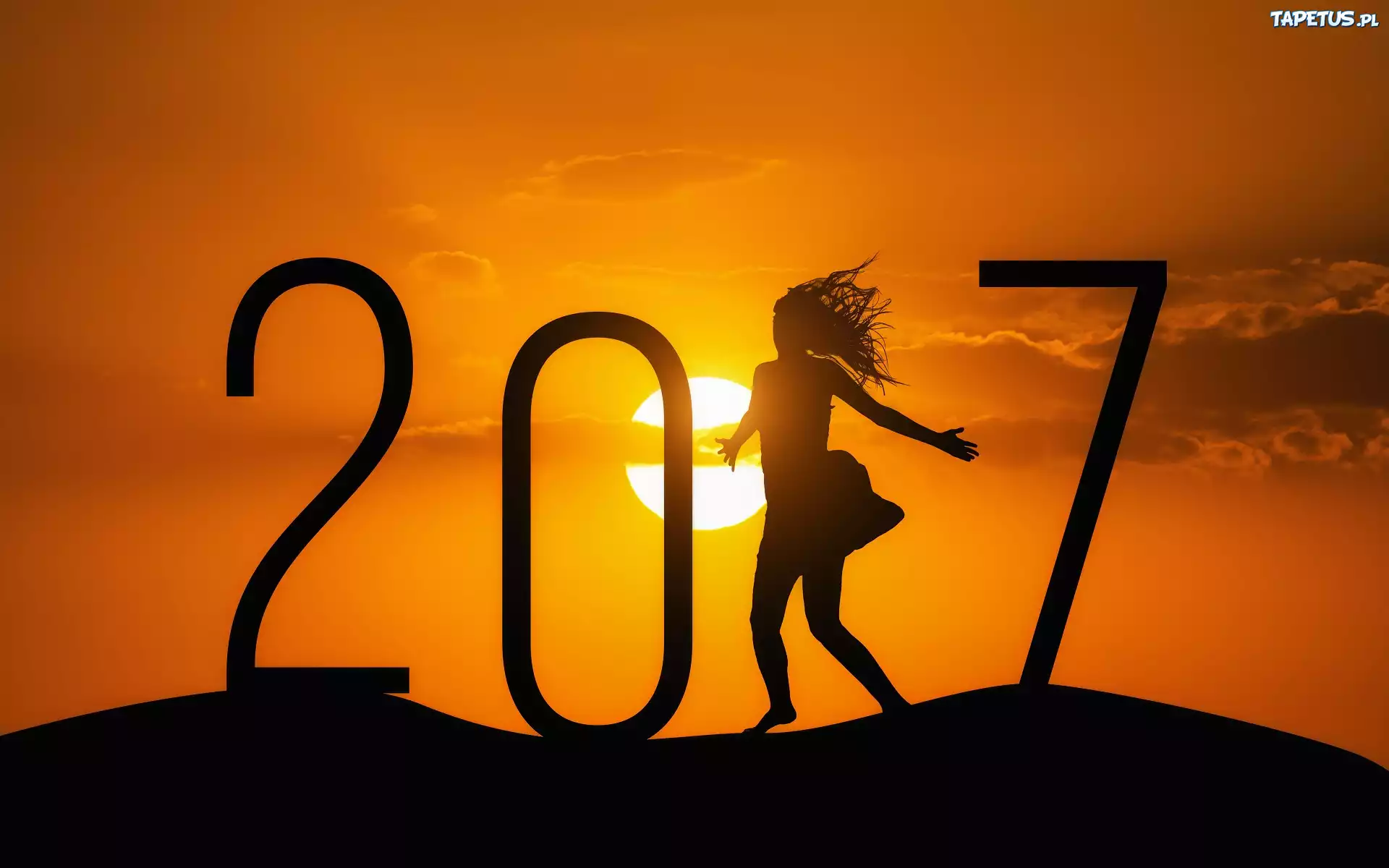 Zachód słońca, Grafika, Nowy Rok 2017, Dziewczyna