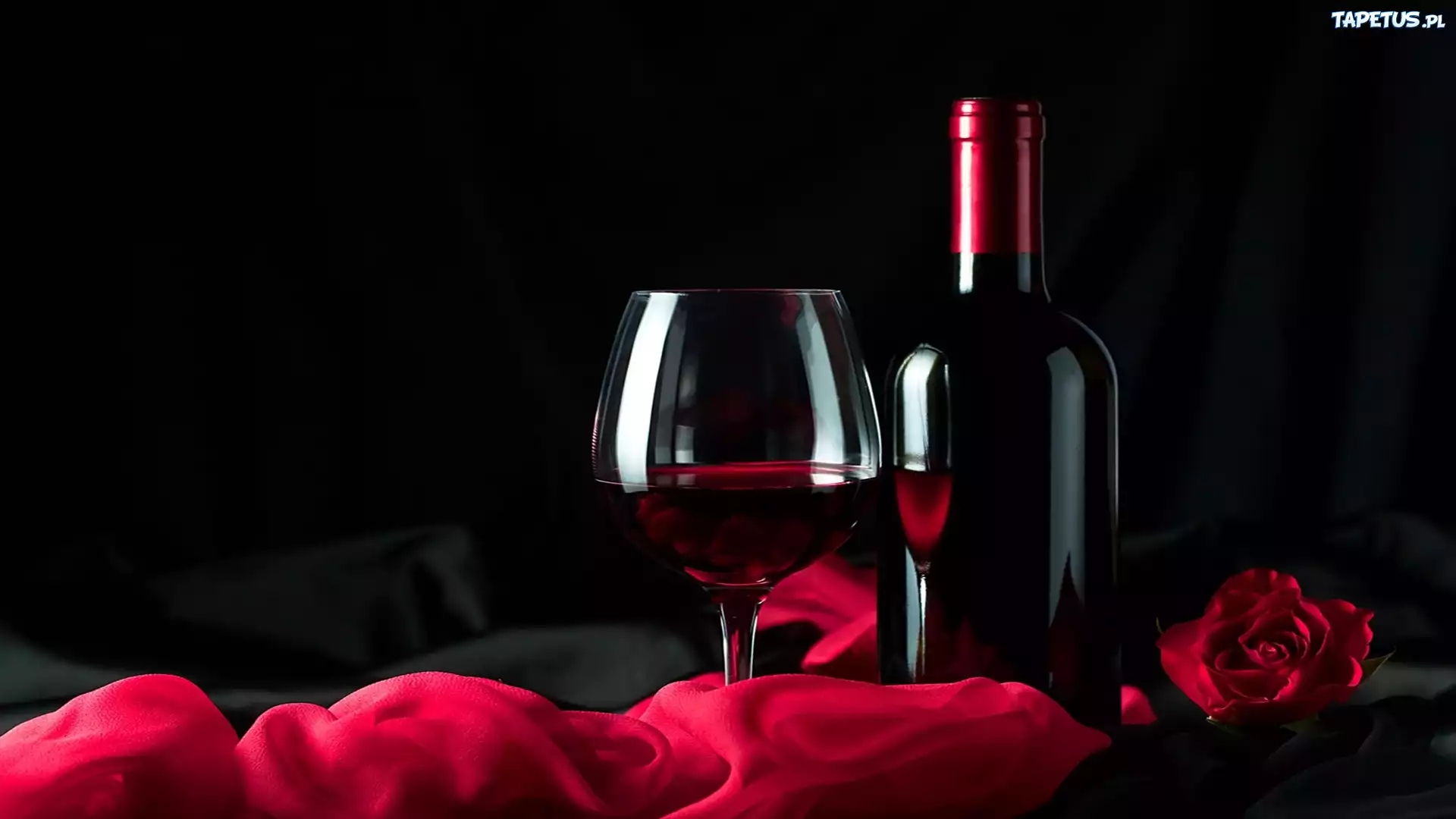 Kompozycja, Wino, Butelka, Kieliszek, Róża