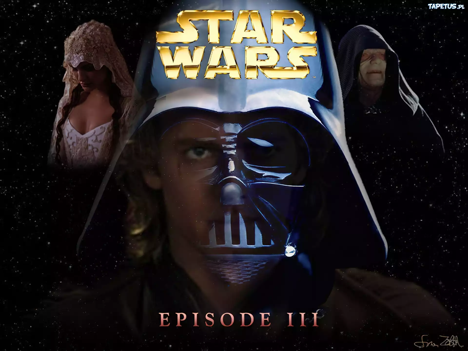 Star Wars, Hayden Christensen, maska, napis, Natalie Portman, gwiazdy