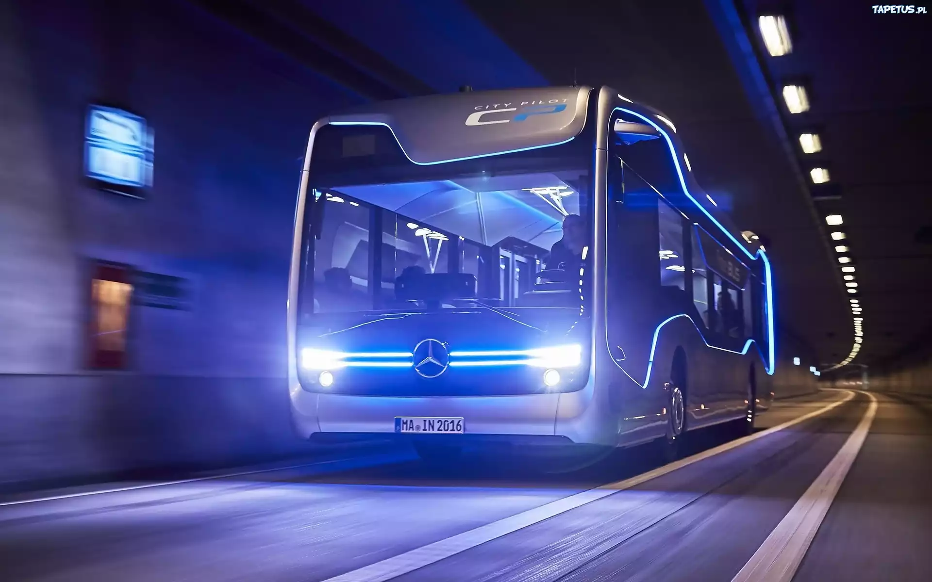 Mercedes-Benz Future Bus, 2016, Autobus, Droga, Tunel, Noc