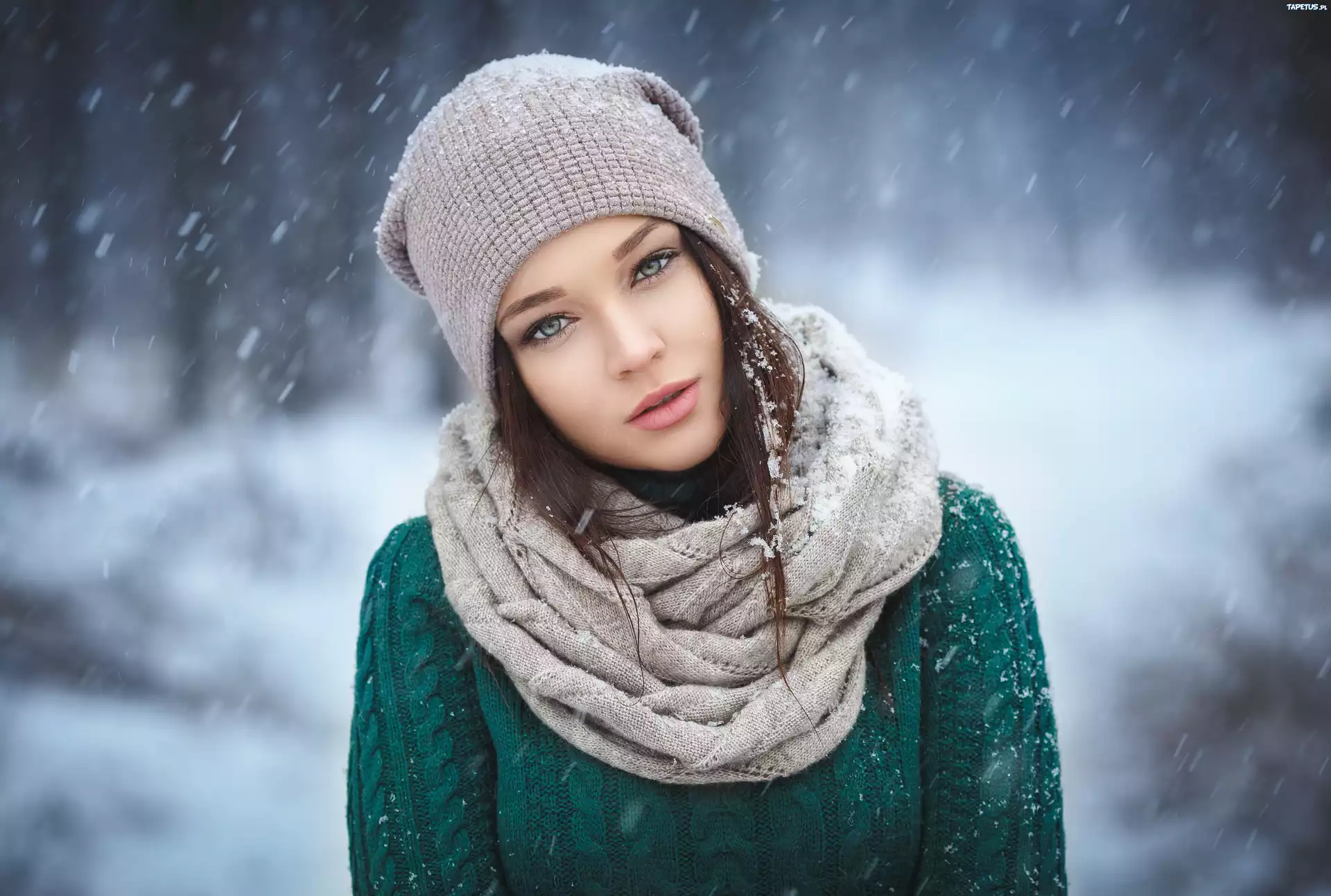 Angelina Petrova, Modelka, Czapka, Szalik, Makijaż, Zima