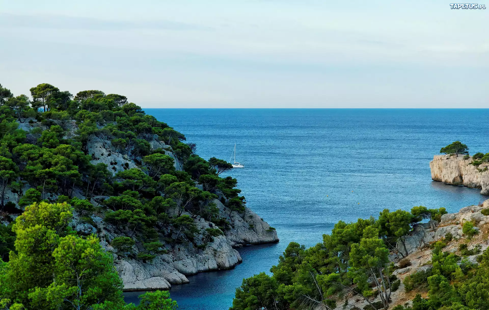 Francja, Zatoka Calanque de Port-Pin, Wzgórza, Morze