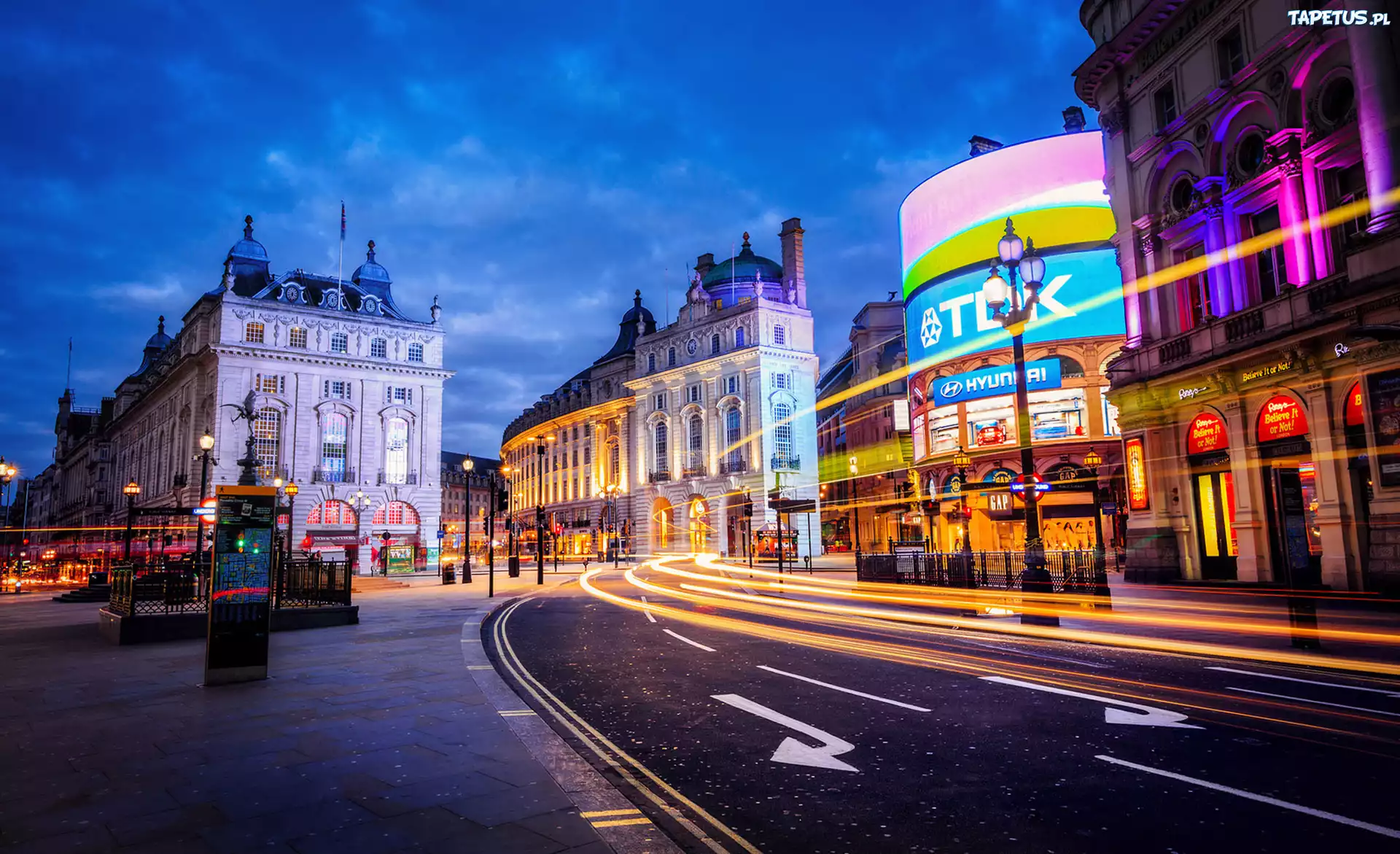 Anglia, Londyn, Plac Piccadilly Circus, Ulica, Światła, Domy