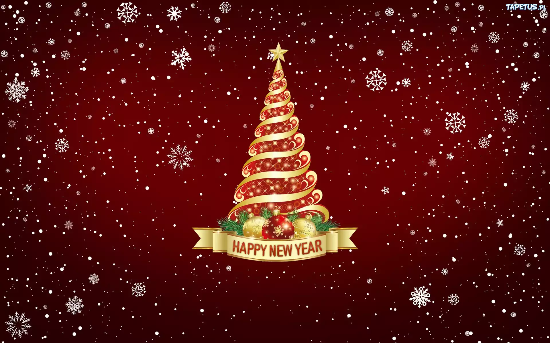 Choinka, Życzenia, Napis, Happy New Year, Boże Narodzenie